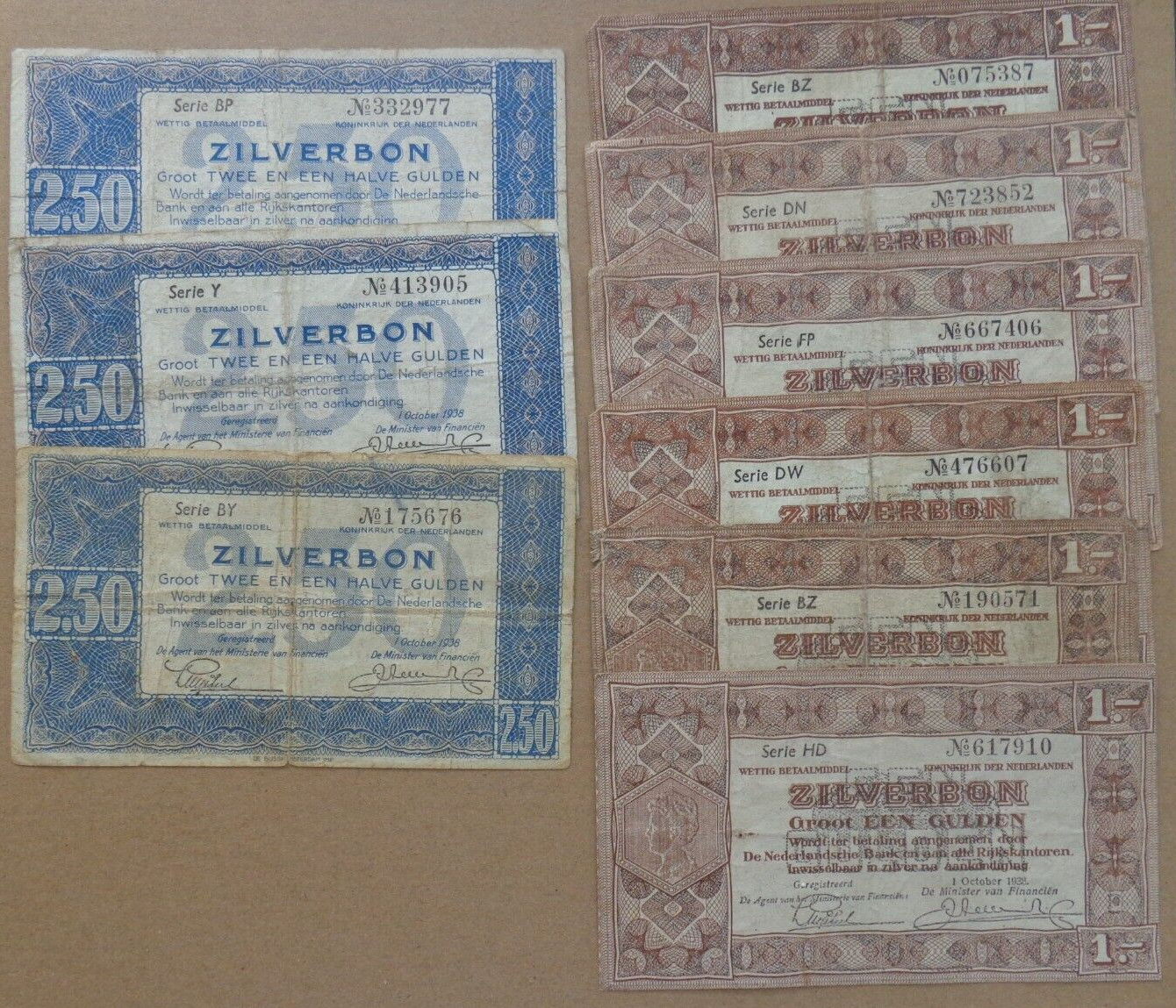 Netherlands zilverbon - silver voucher - 9 banknotes 1938  (a)