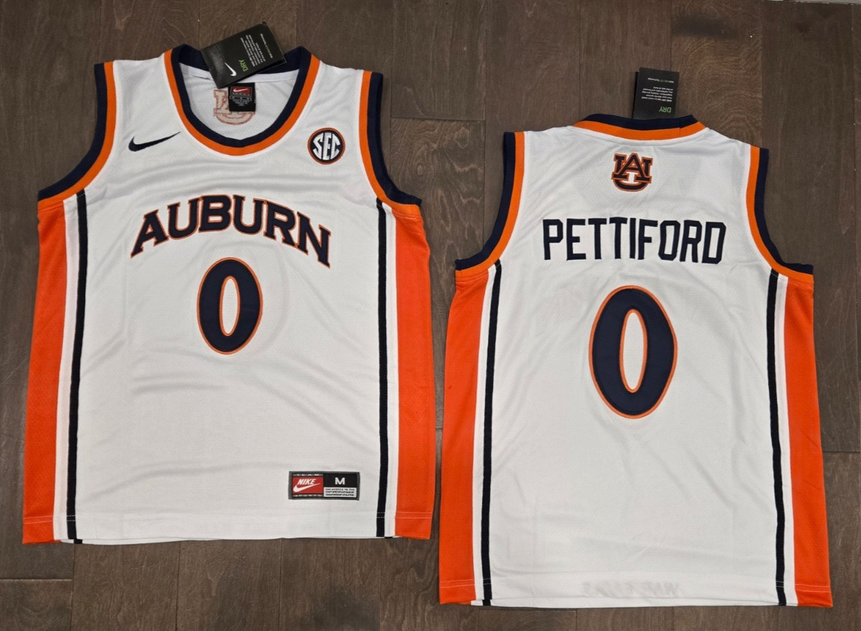Auburn Tigers #0 Tahaad Pettiford Stitched SEC Home White Basketball Jersey NWT
