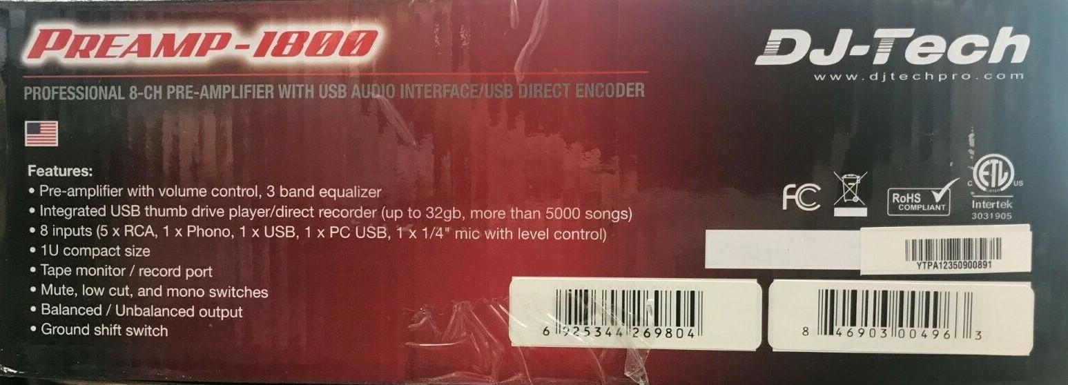 DJ Tech - PREAMP-1800 -8Ch Pre-Amplifier with USB Audio Interface/Direct Encoder