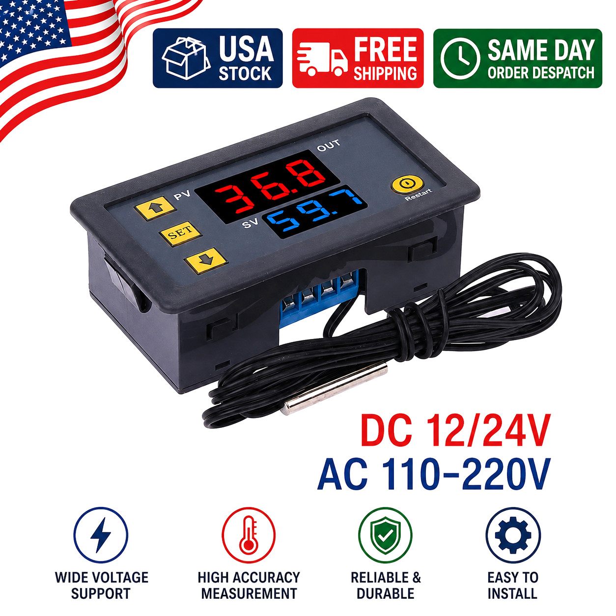 12V Temperature Controller Switch With Probe 20A Thermostat Control UK