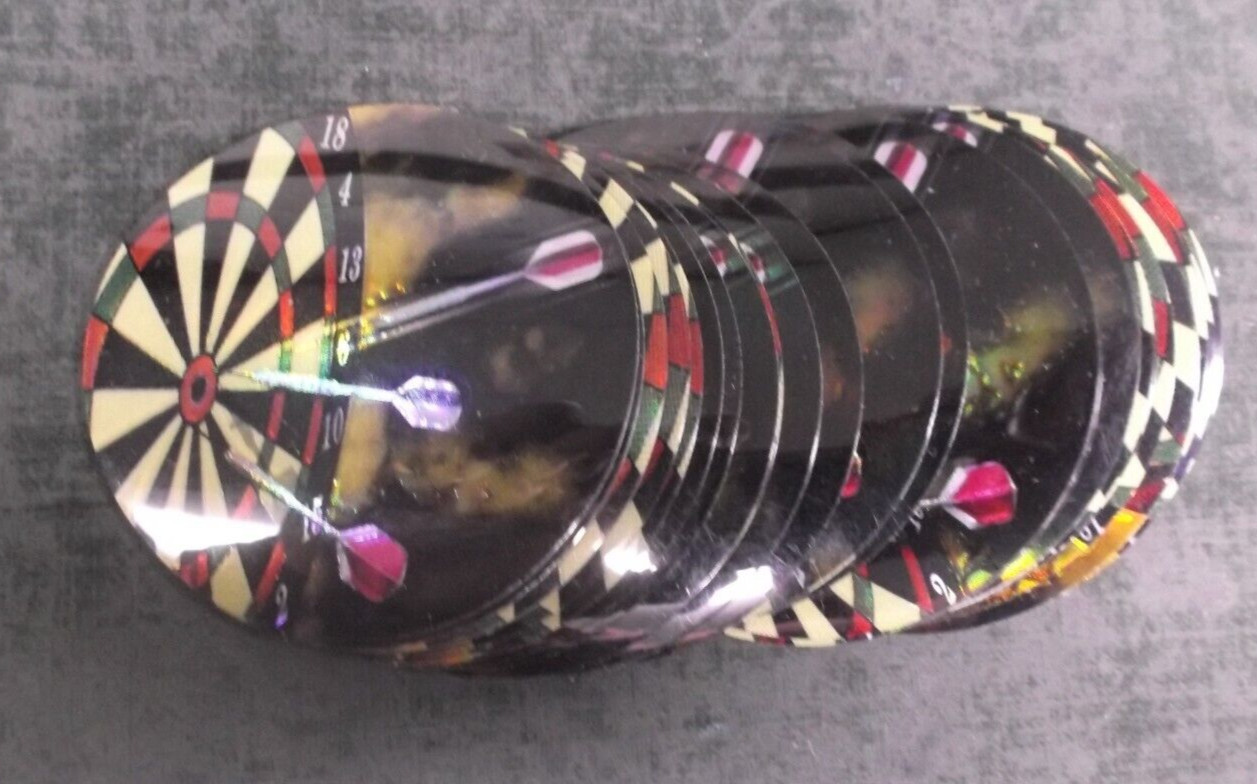 lot of 9 trophy parts darts with board full color 2" diameter insert