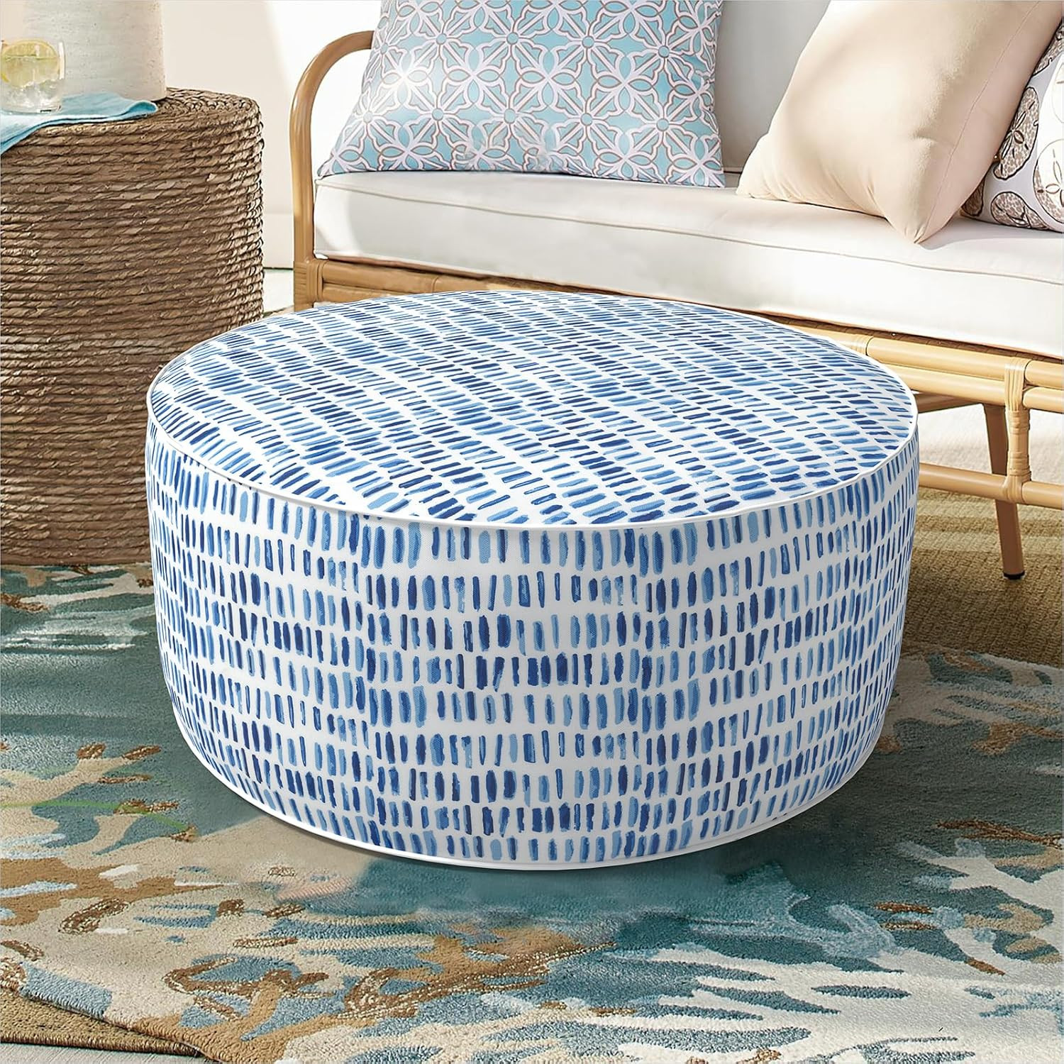Inflatable Ottoman Stool D21 Xh9 for Outdoor/Indoor Use, Water Repellent Patio F