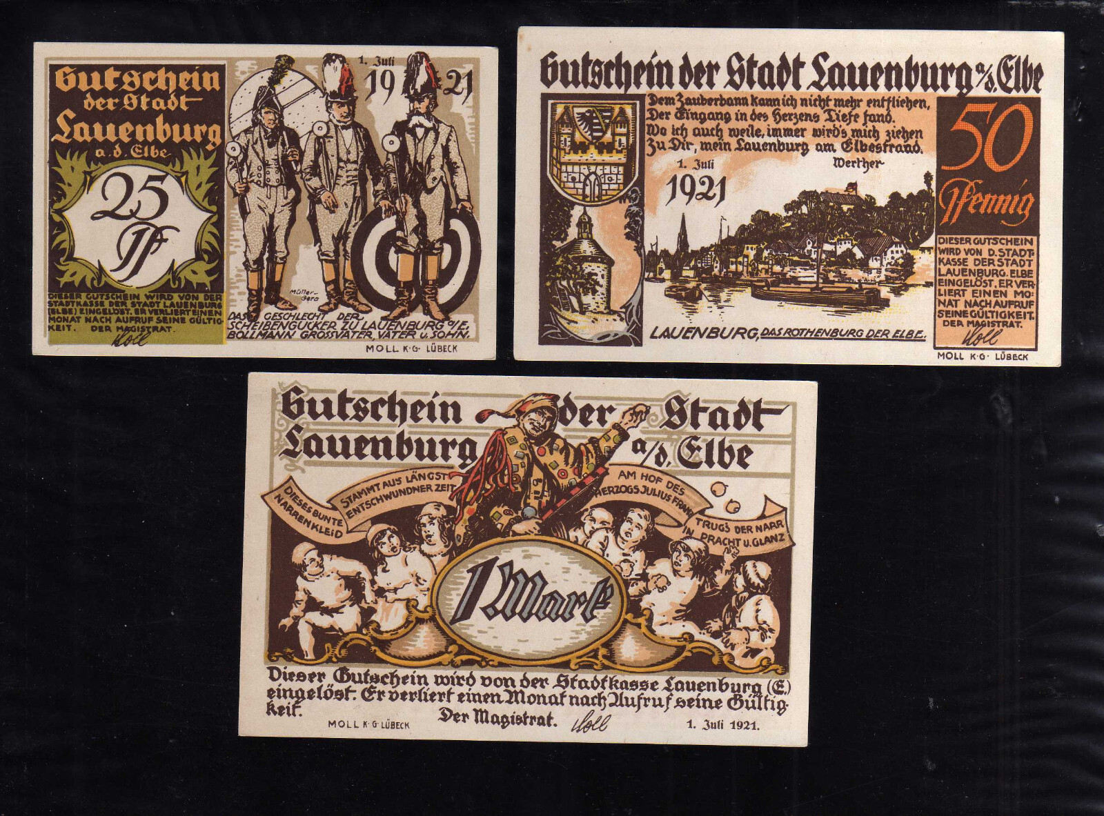 LAUENBURG - GERMANY NOTGELD -    25,  50 PFENNIG,  1 MARK