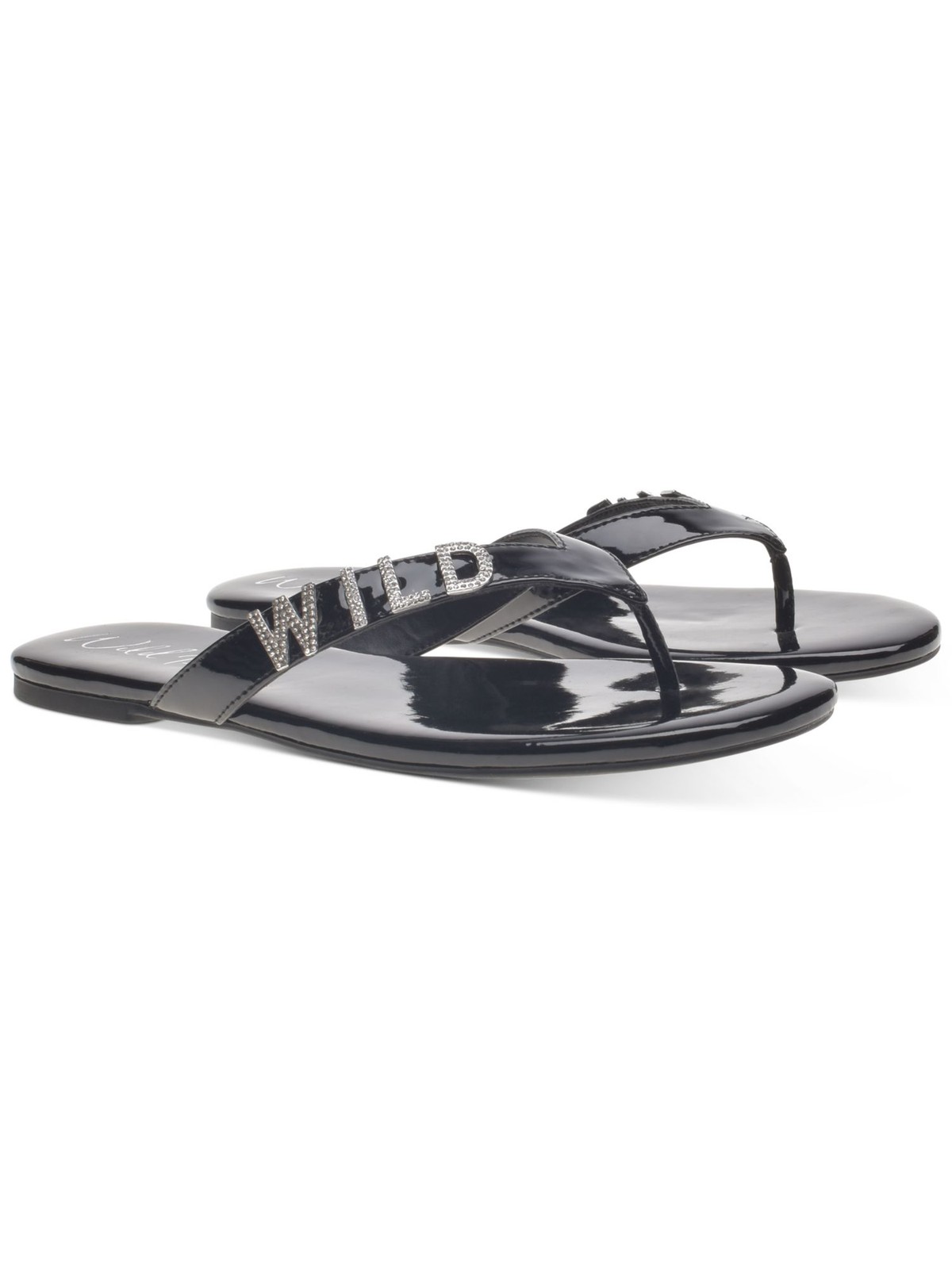 WILD PAIR Womens Black Fantasia Round Toe Slip On Thong Sandals Shoes 10 M