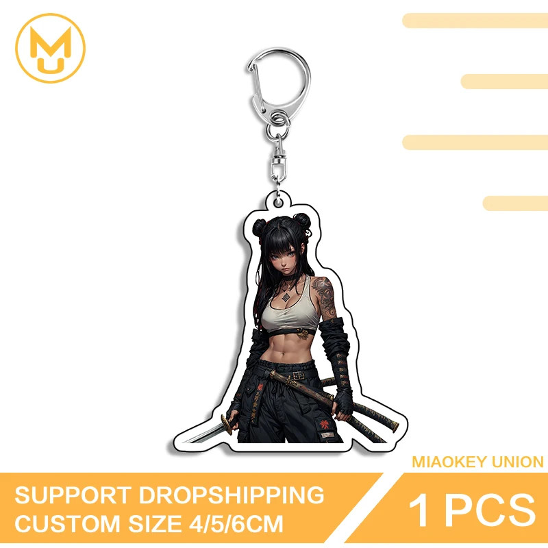 Samurai Cool Girl Standing Posture Double Sided Key Chains Premium Advance