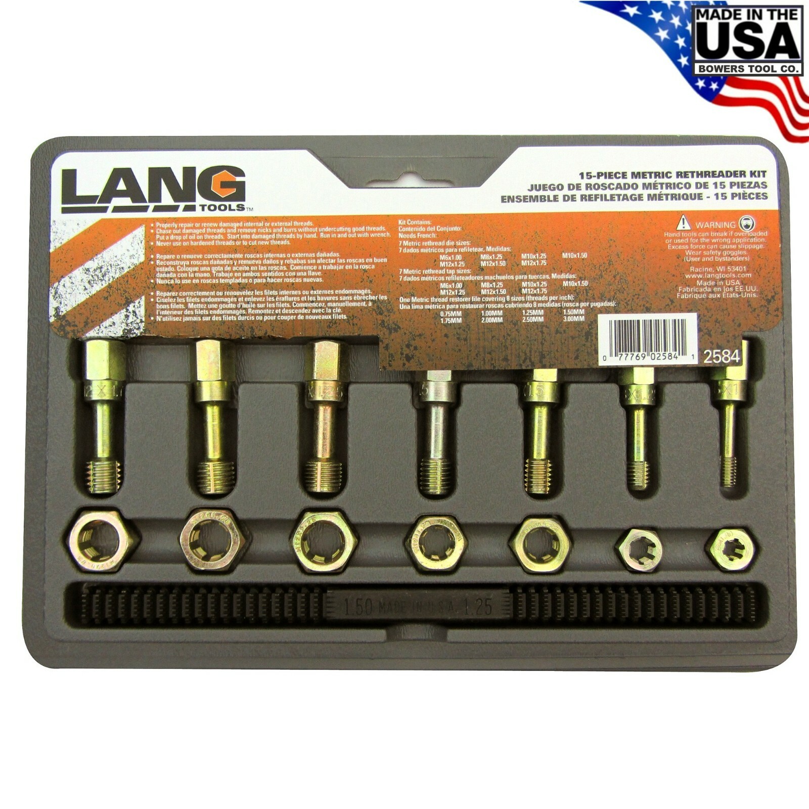 Lang Metric Rethreading Tap Die File Set Thread Restore 15pc Made in USA