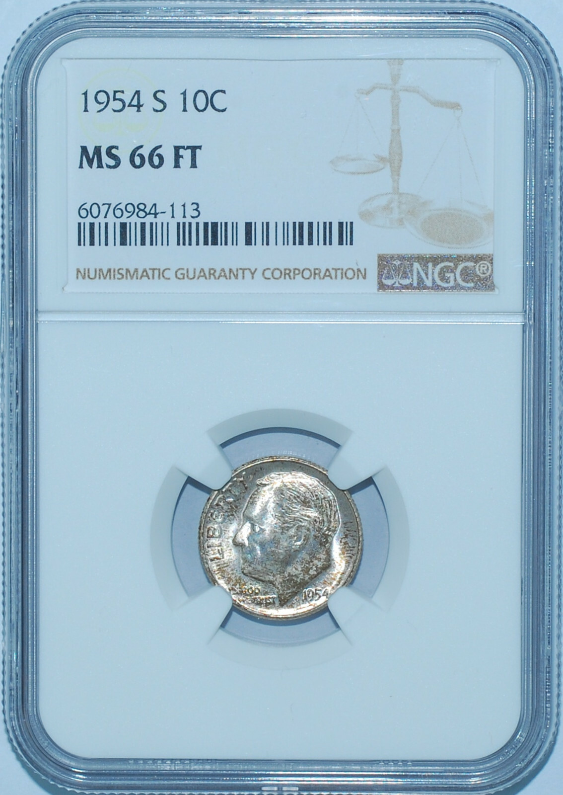 1954 S NGC MS66FT Full Torch Roosevelt Dime