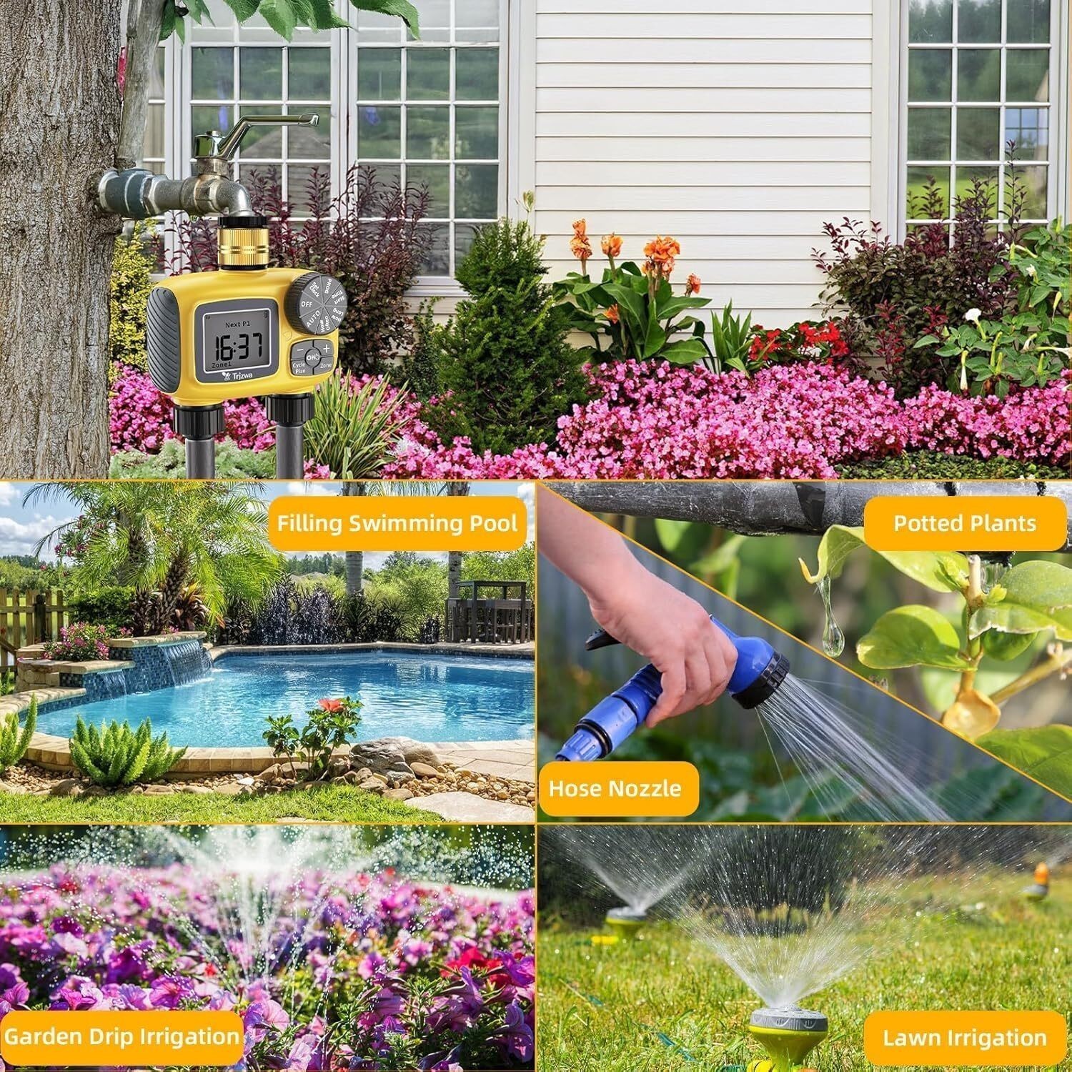 Brass Swivel Garden Hose Timer 2-Zone Automatic Irrigation Controller for Yard