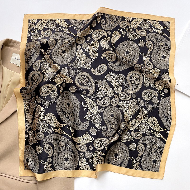 100% Silk Scarf Women Vintage Paisley Kerchief Square Bandana Wrap Tied 68*68cm