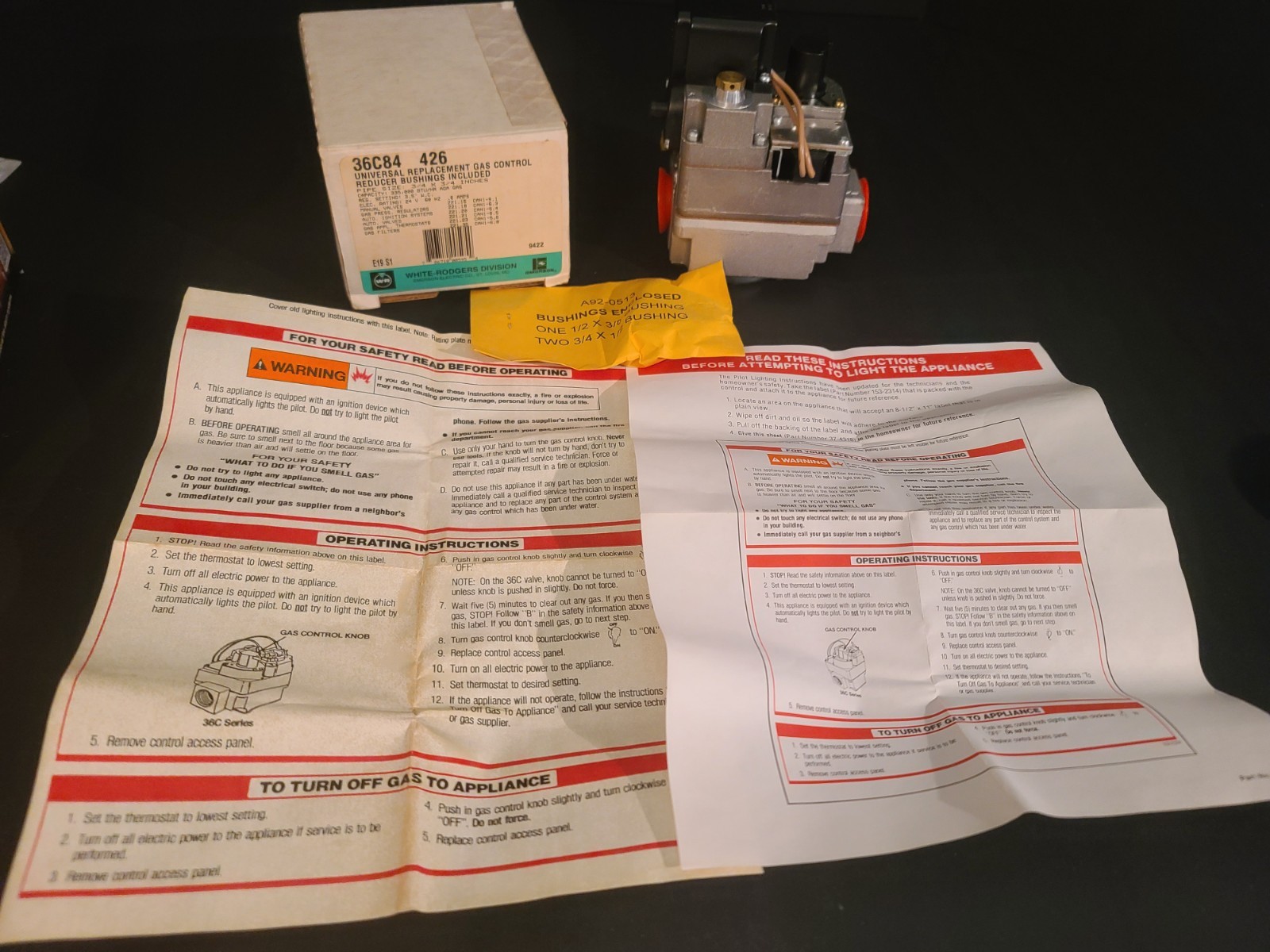 NEW IN BOX WHITE-ROGERS 36C84-426 GAS VALVE TYPE 426