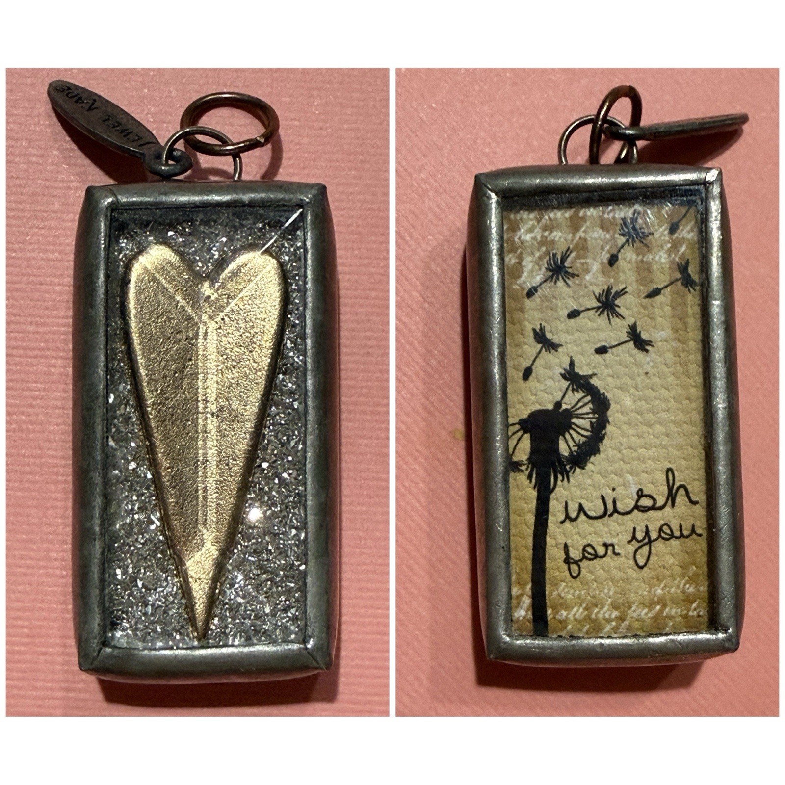 Vintage Jewel Kade JK  Silver Pendant WISH FOR YOU Glittery Heart