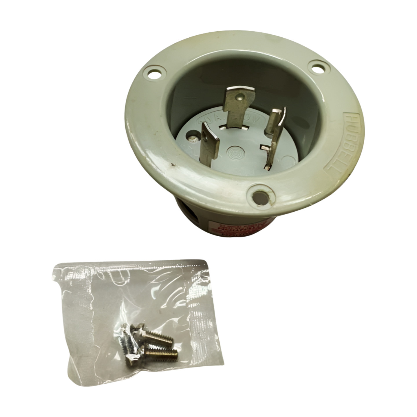 Hubbell HBL2625 Gray Insulgrip Twist-Lock Flanged Inlet, 2-P, 3-W, 30A, 250V