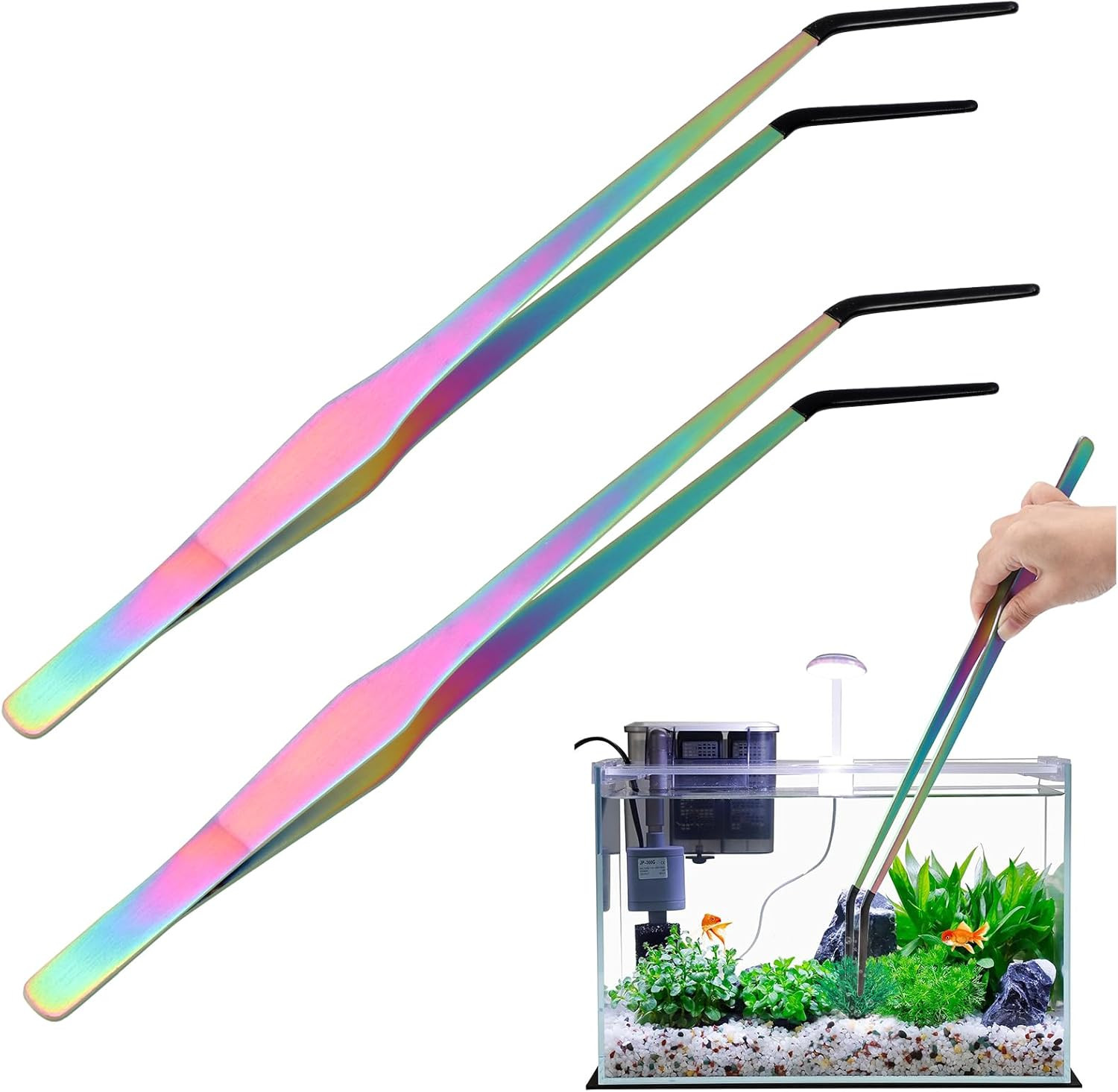 OLIISS Reptile Feeding Tongs with Rubber Tip - 15" Extra Long Tweezers for Aquar