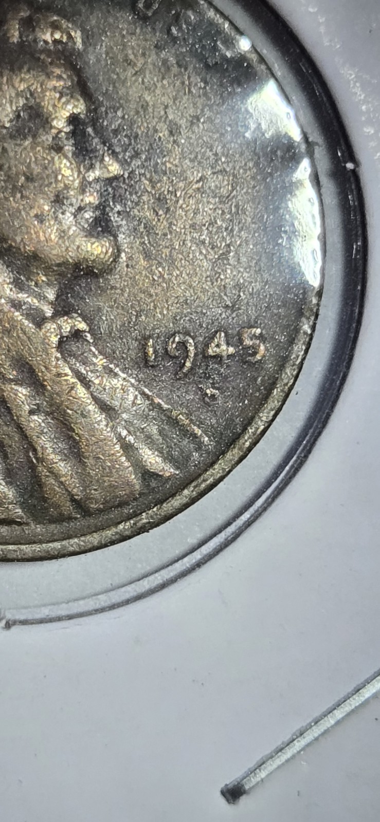 1945 S Lincoln Cent With Reverse Motto Weak Error And Tilted S, Mintmark!