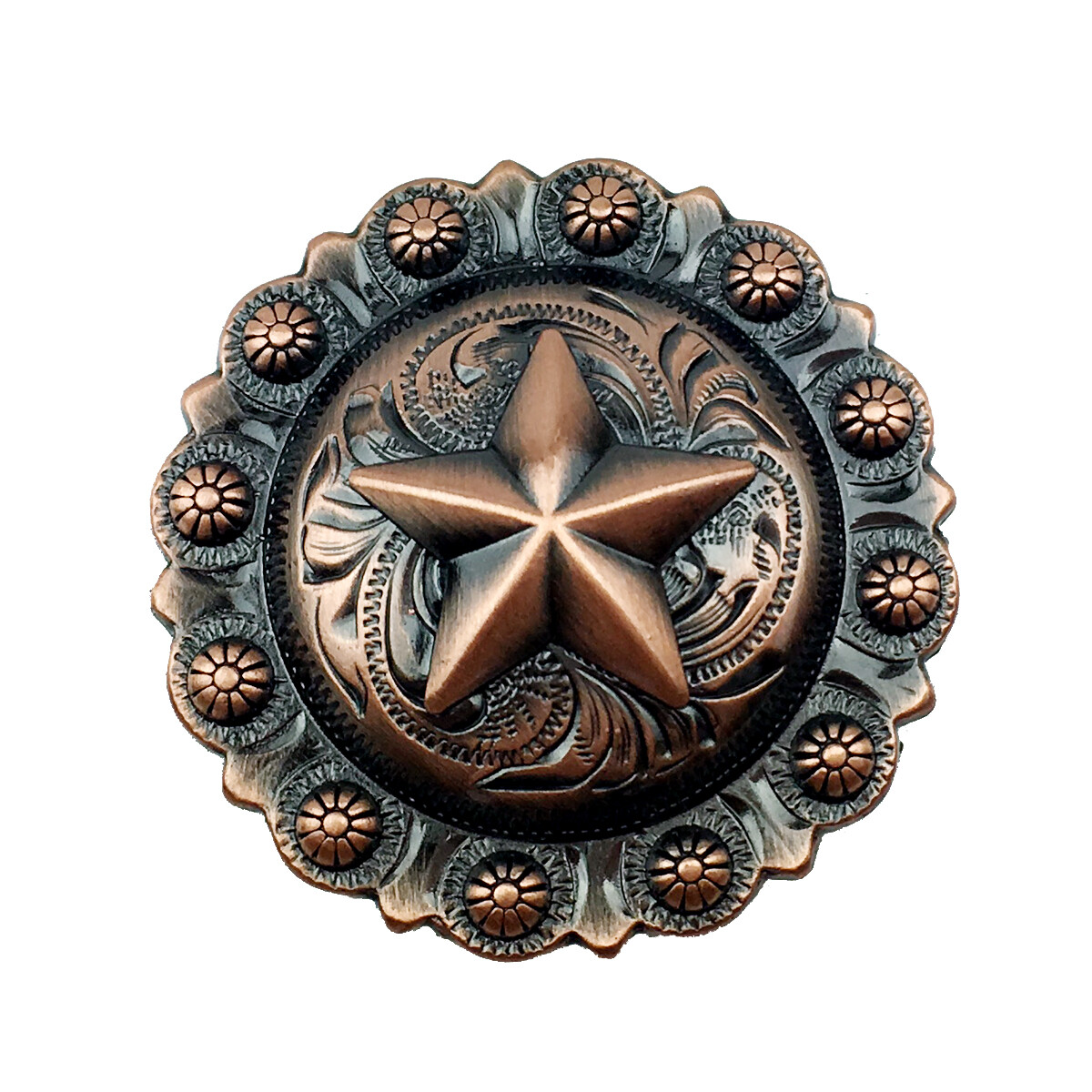 WESTERN SADDLE HEADSTALL HORSE TACK COPPER ENGRAVED STAR BERRY CONCHO screw back