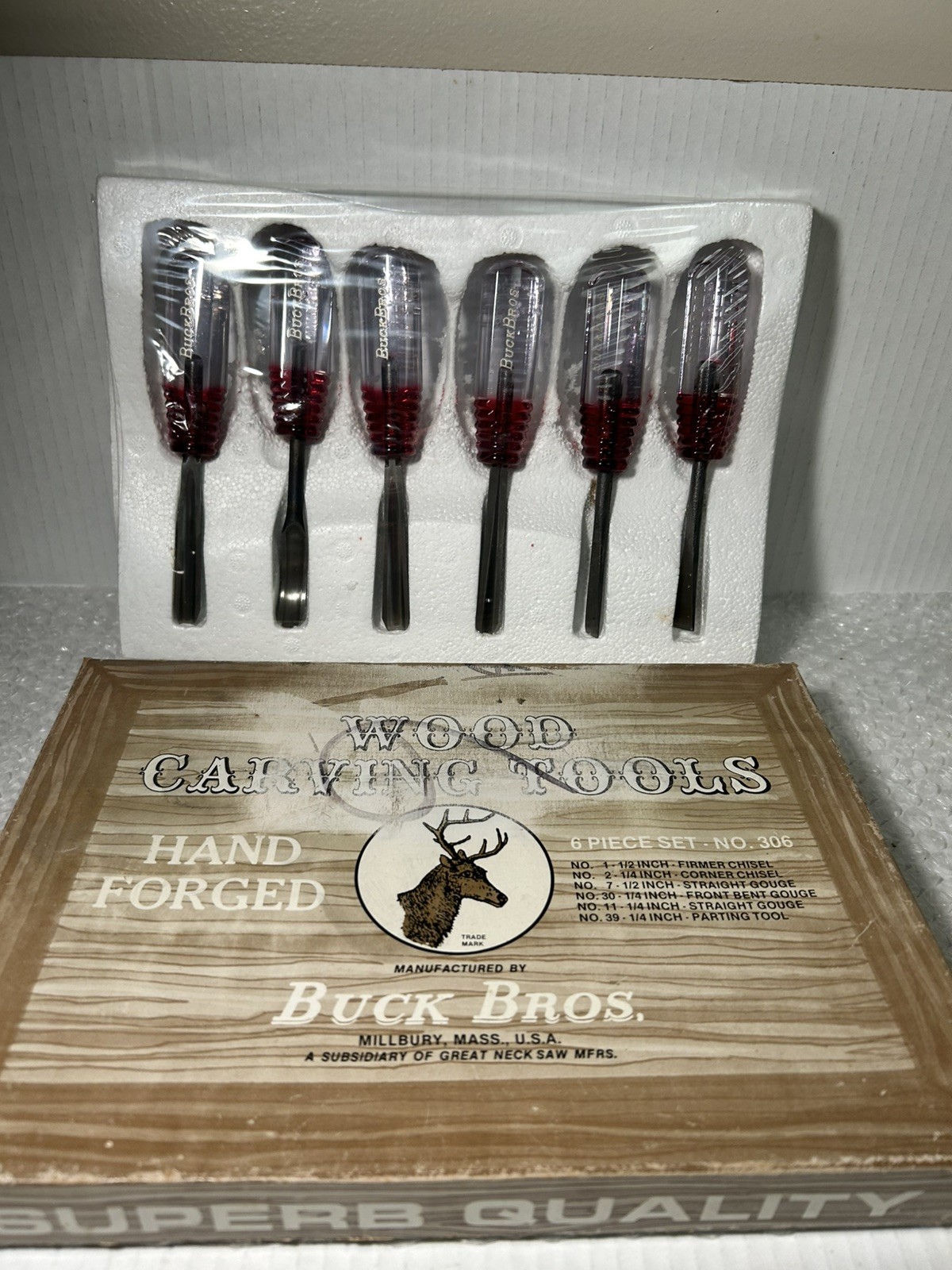 NOS New VTG Buck Bros.  6-Piece WOOD CARVING TOOL SET #306 Made USA Lathe Chisel