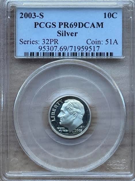 2003-S 10C SILVER DIME PCGS PR69DCAM
