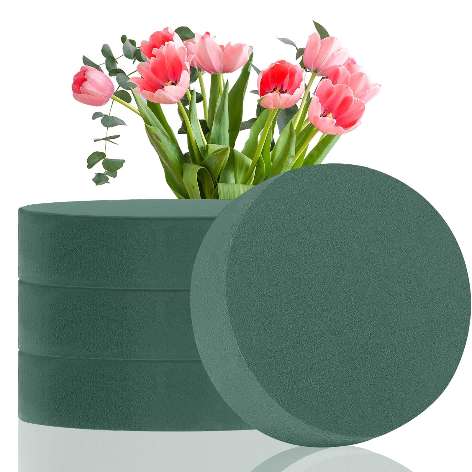 4 Pcs Round Floral Foam Blocks, 7.87 inch Plant Flower Foam, Green Flower Foa...