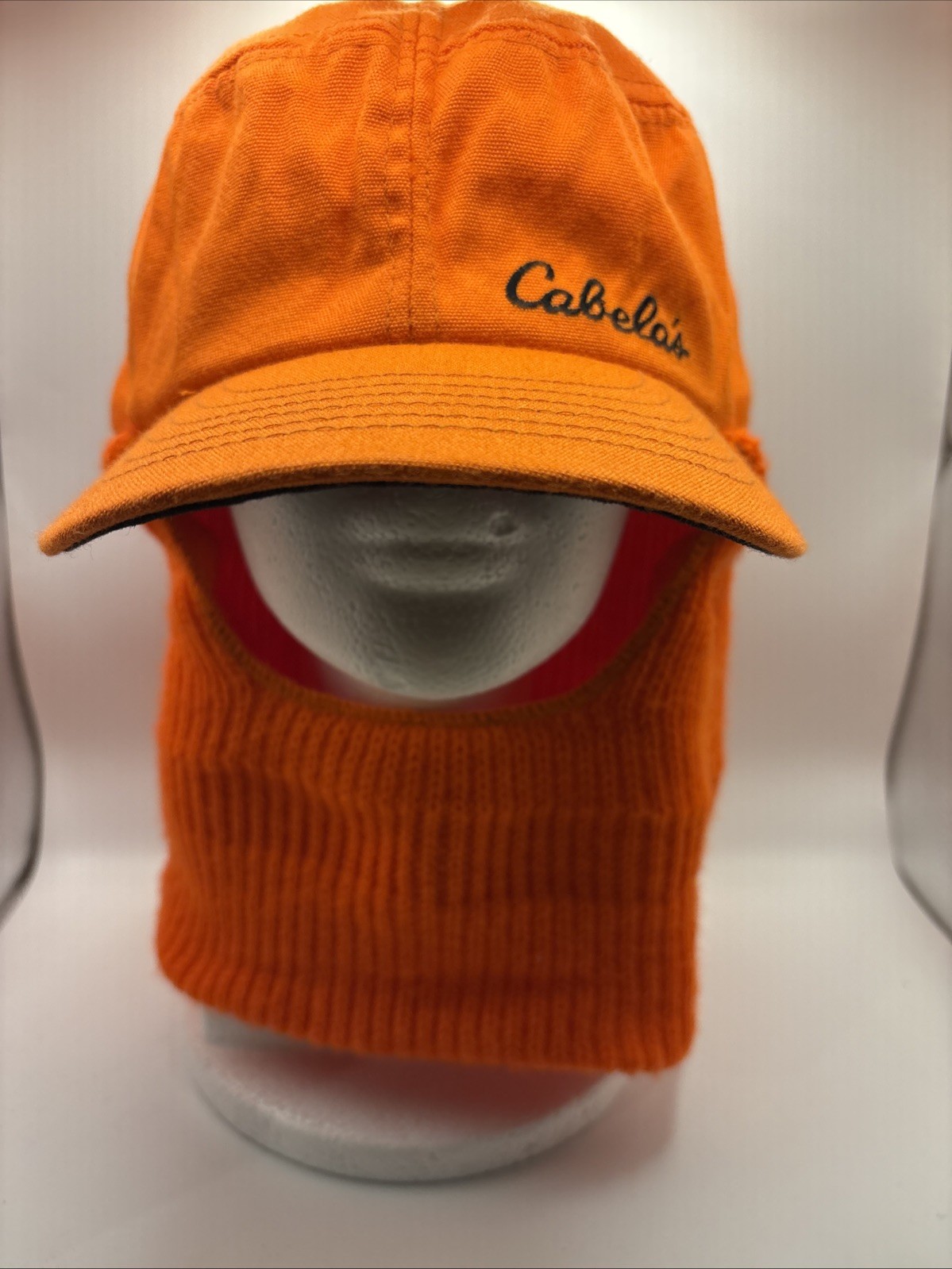 VTG Cabela's Blaze Orange Insulated Sz M Winter Hunting Hat Knit Face Cover USA