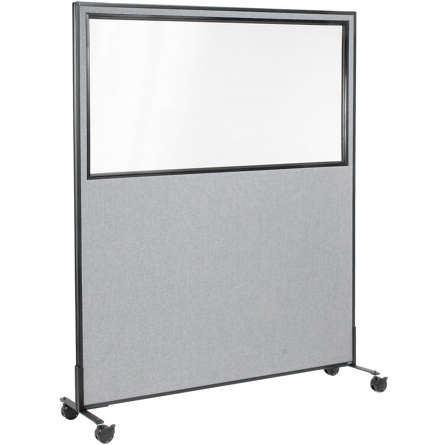 60-1/4"W x 99"H Mobile Office Partition Panel with Partial Window Gray