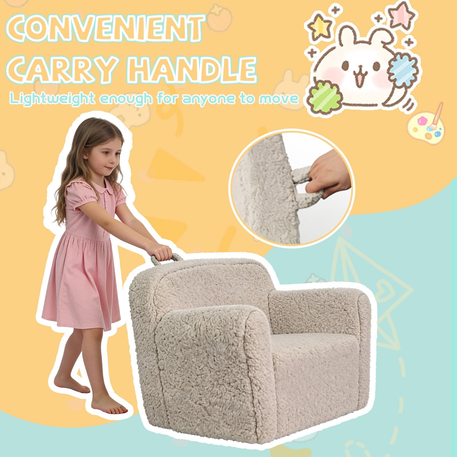 Toddler & Kids Chair Comfy - Toddler Couch with Washable Cover, Stable High-R...