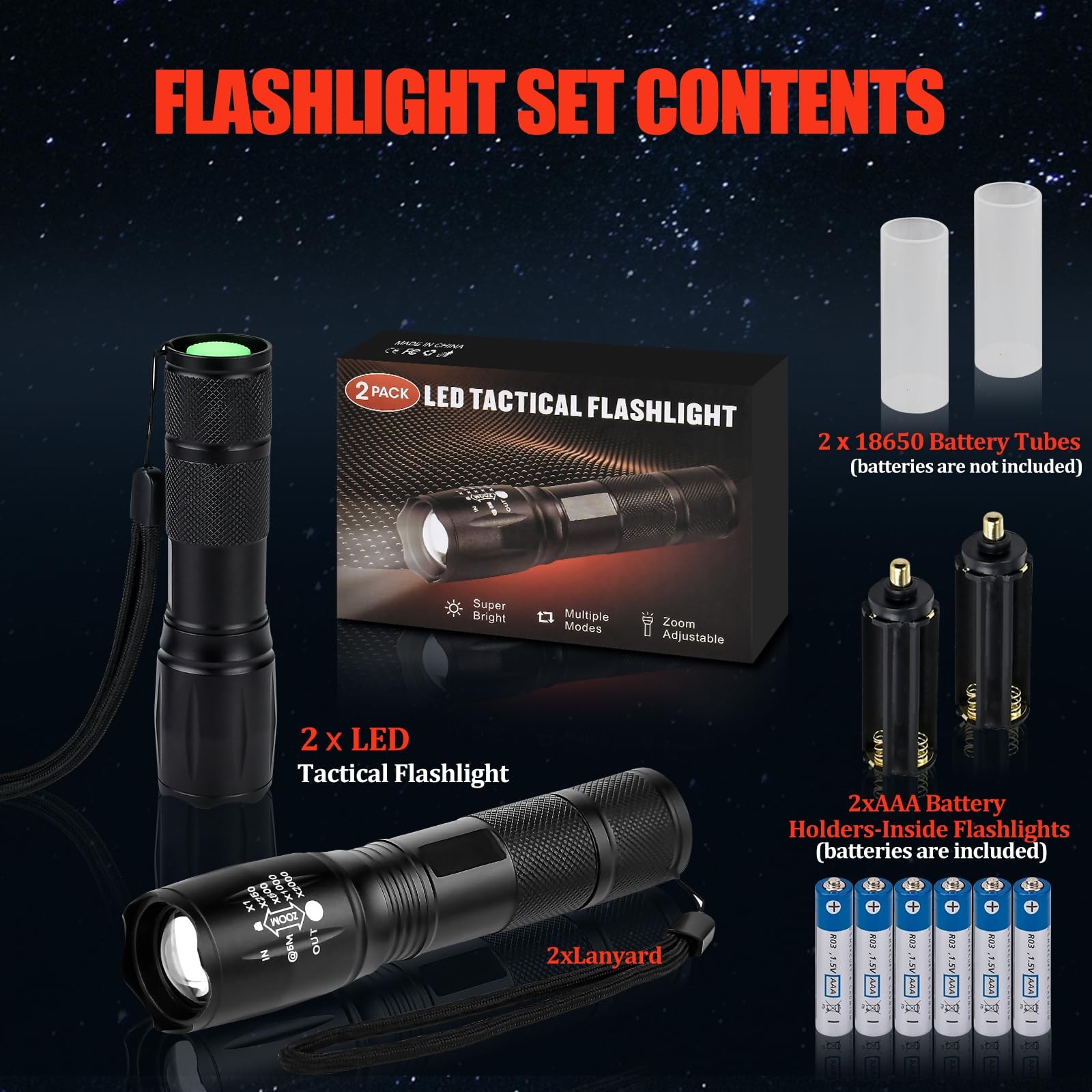 Zoomable LED Flashlights with 5 Modes: Valentines Day Birthday Small, Black