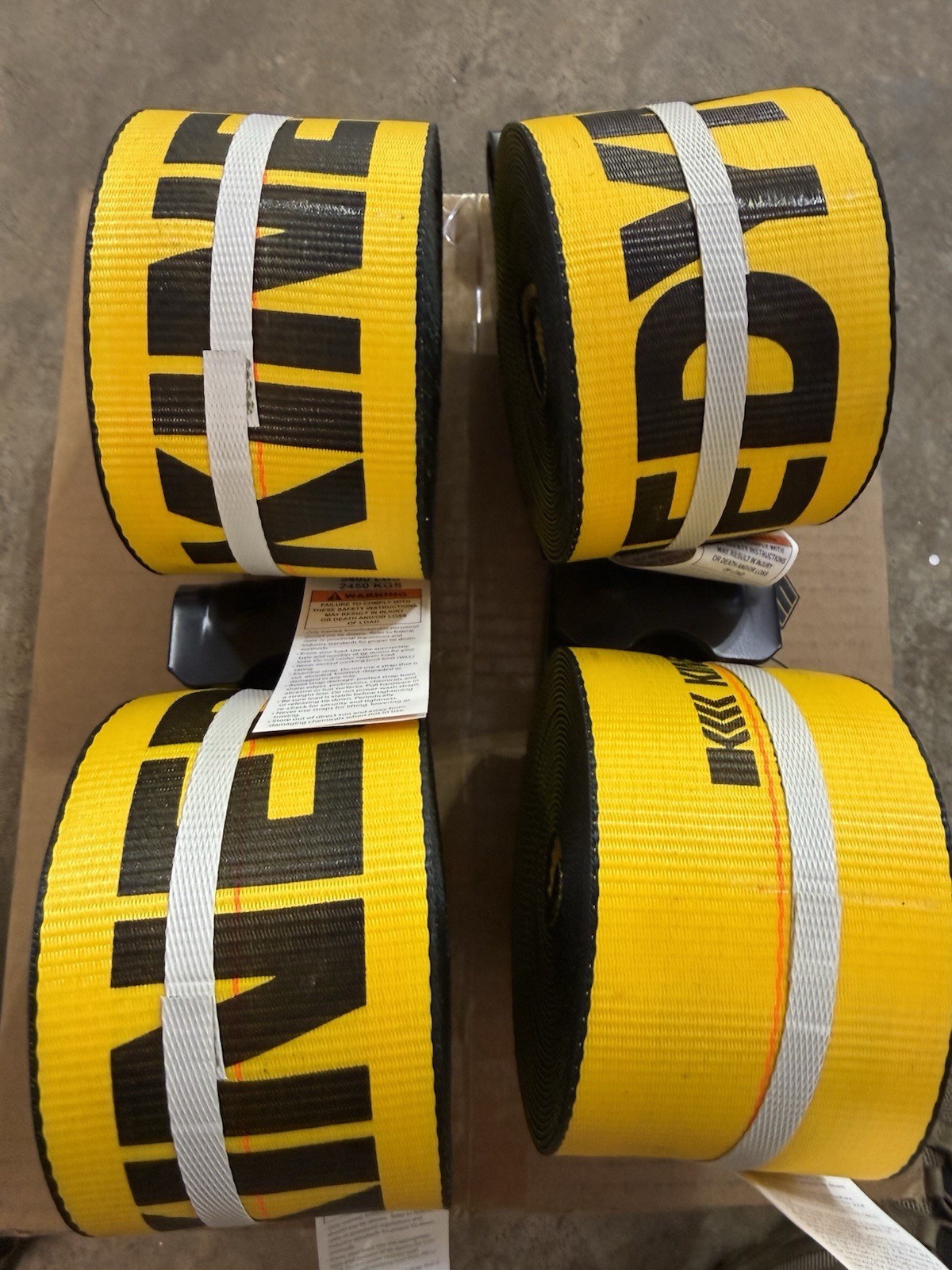 4 New Kinedyne 4" x 30' Winch Strap Tie Downs with Flat Hook - Gold
