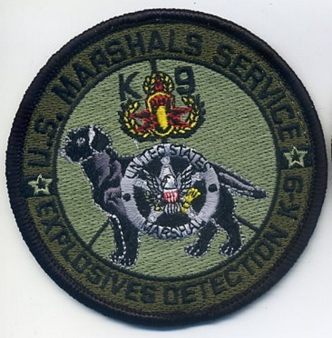 ELITE POLICE EXPLOSIVE DETECTION vêlkrö Canine PATCH: EOD K-9 MARSHALS SERVICE