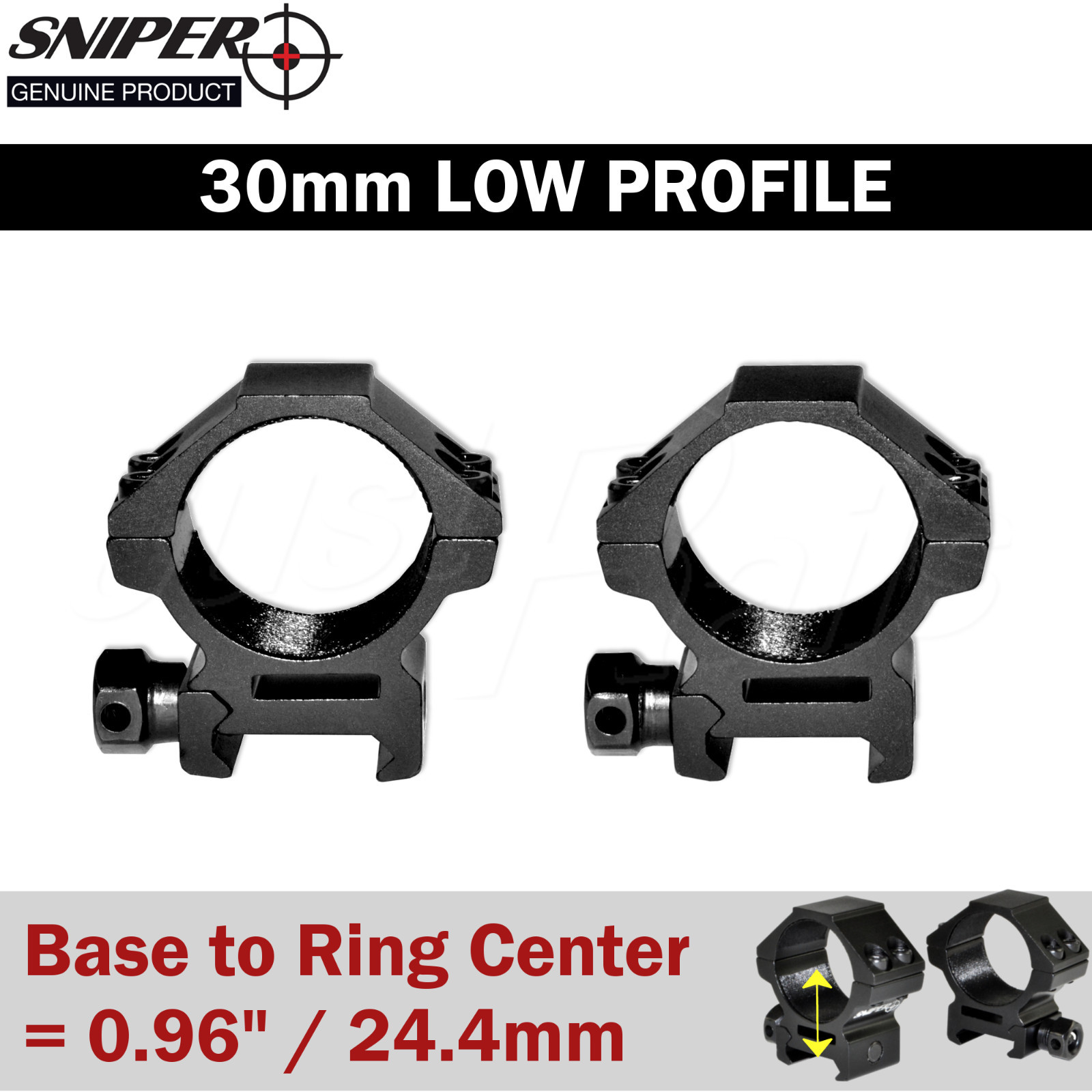 LOW Profile, 30mm Rifle Scope Rings for Picatinny 21mm wide Top Rail Mount Base