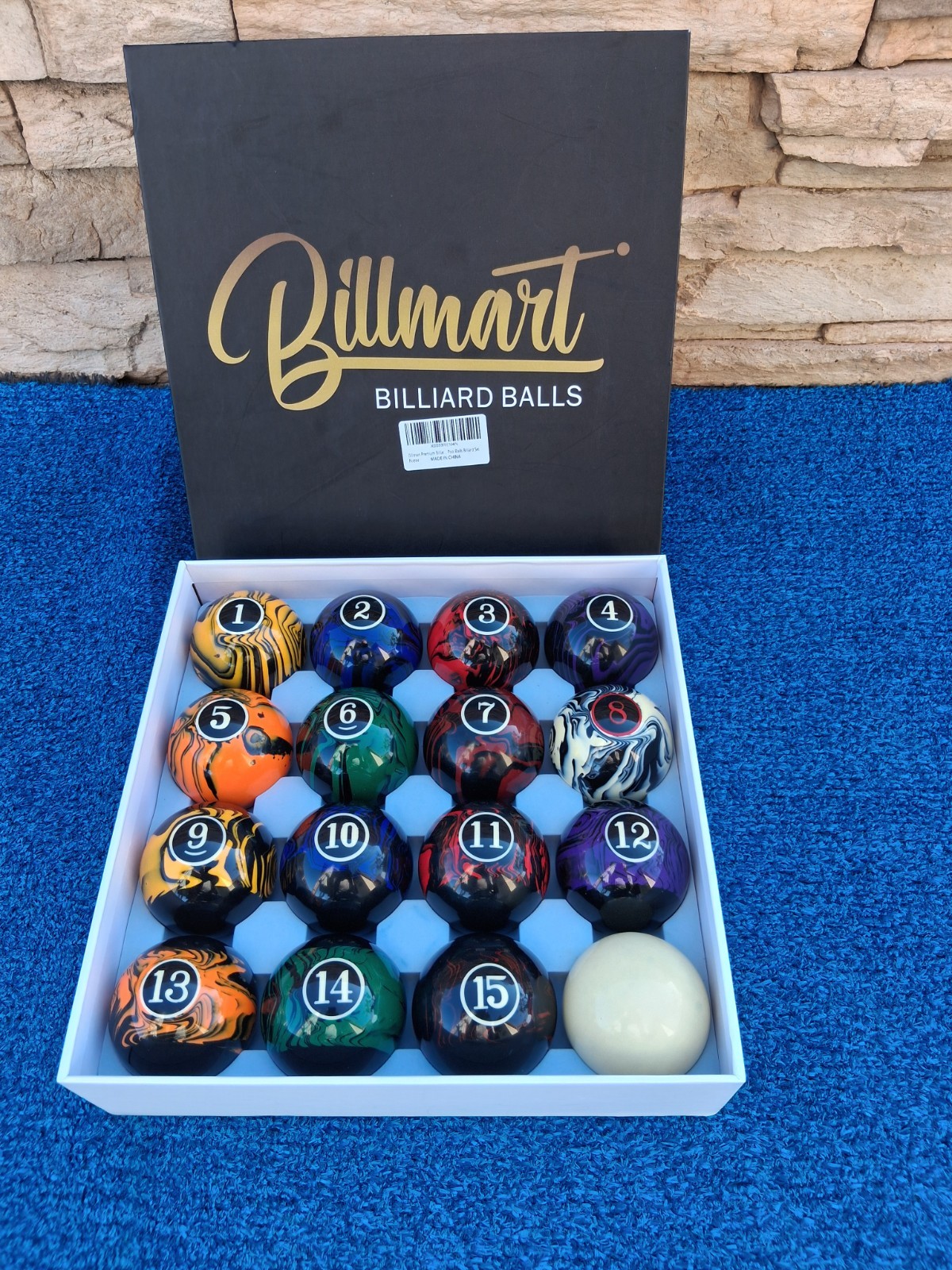 Billmart Premium Billiard Ball Set 16 Pool Balls 2.25” Marble Style