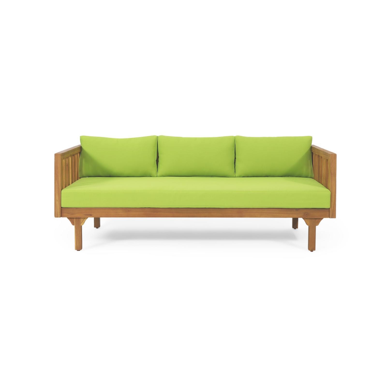 3-Seater with Acacia Wood Frame, Slat Paneling & Water-Resistant Cushions for