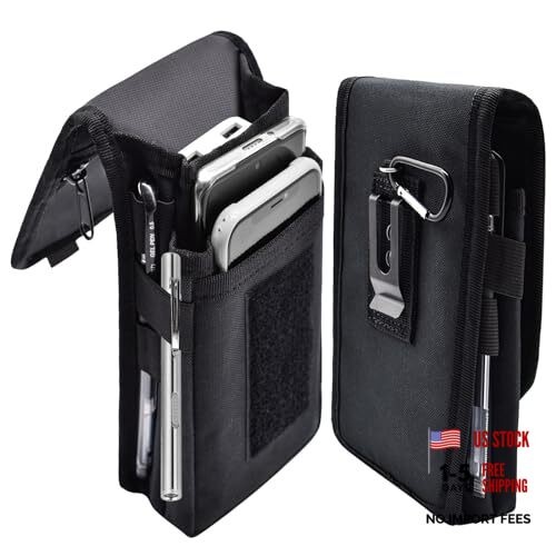 Dual Phone Holster, Large Smartphone Pouch, Belt Clip Tool Pouch, XL Black