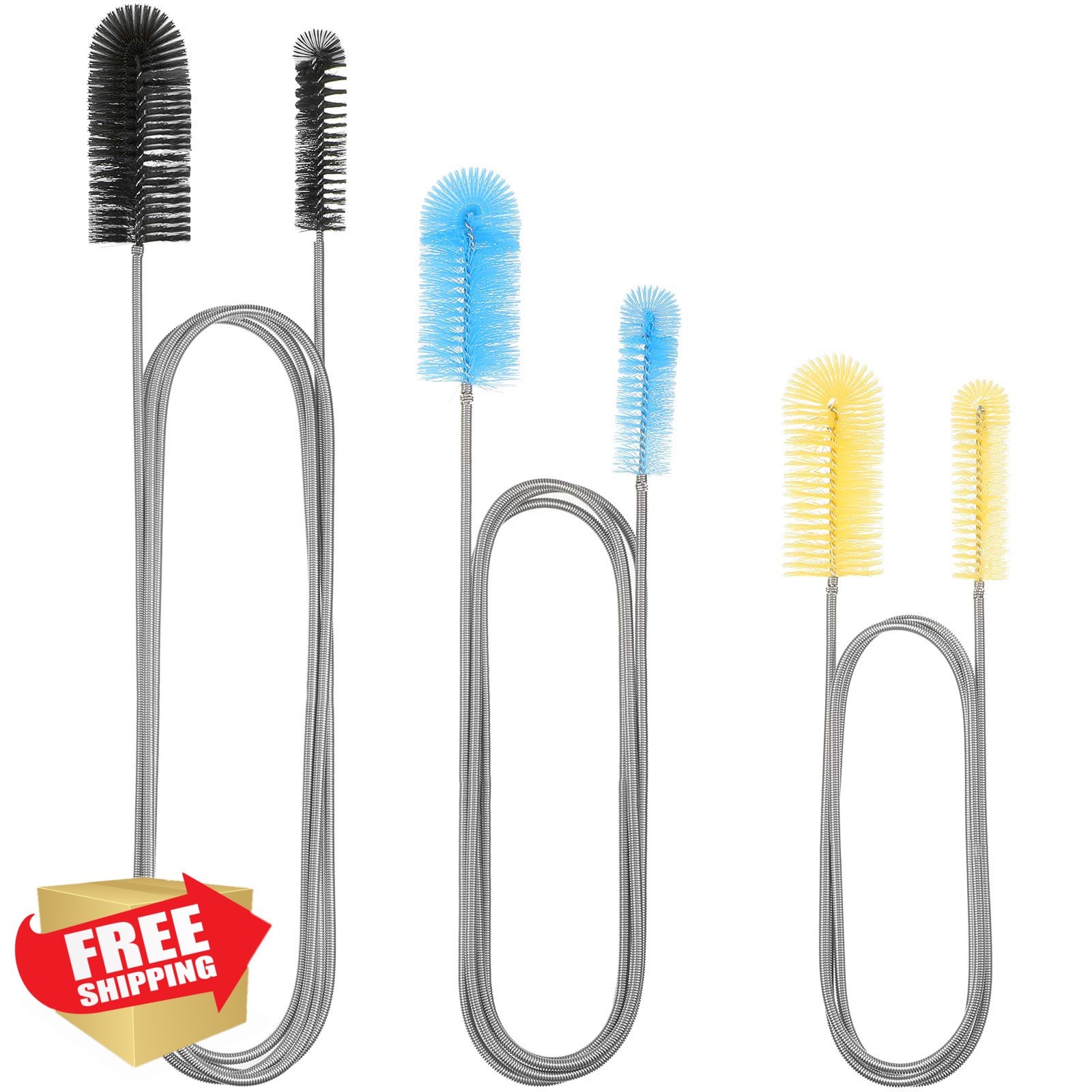 Aquarium Filter Hose Brush Set 3 Long Flexible Bent Pipe Cleaner Steel