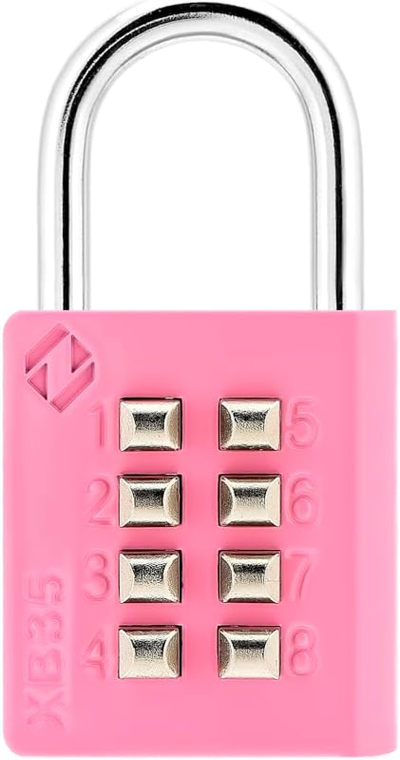 XB35 8-Digit Push Button Combination Padlock, 4 Digit Locking Mechanism, Pink, 1