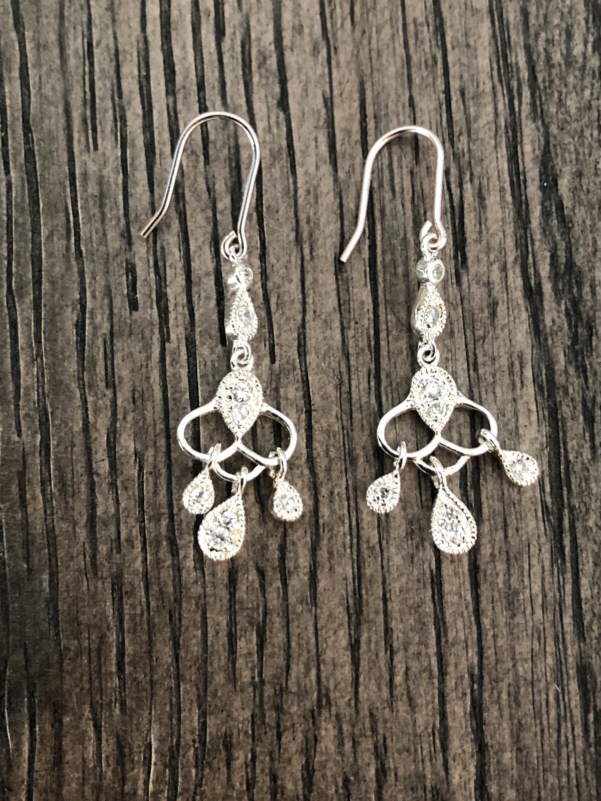 NEW Gorgeous Sparkly Sterling Silver Cz Chandelier Dangle Drop Earrings Hook