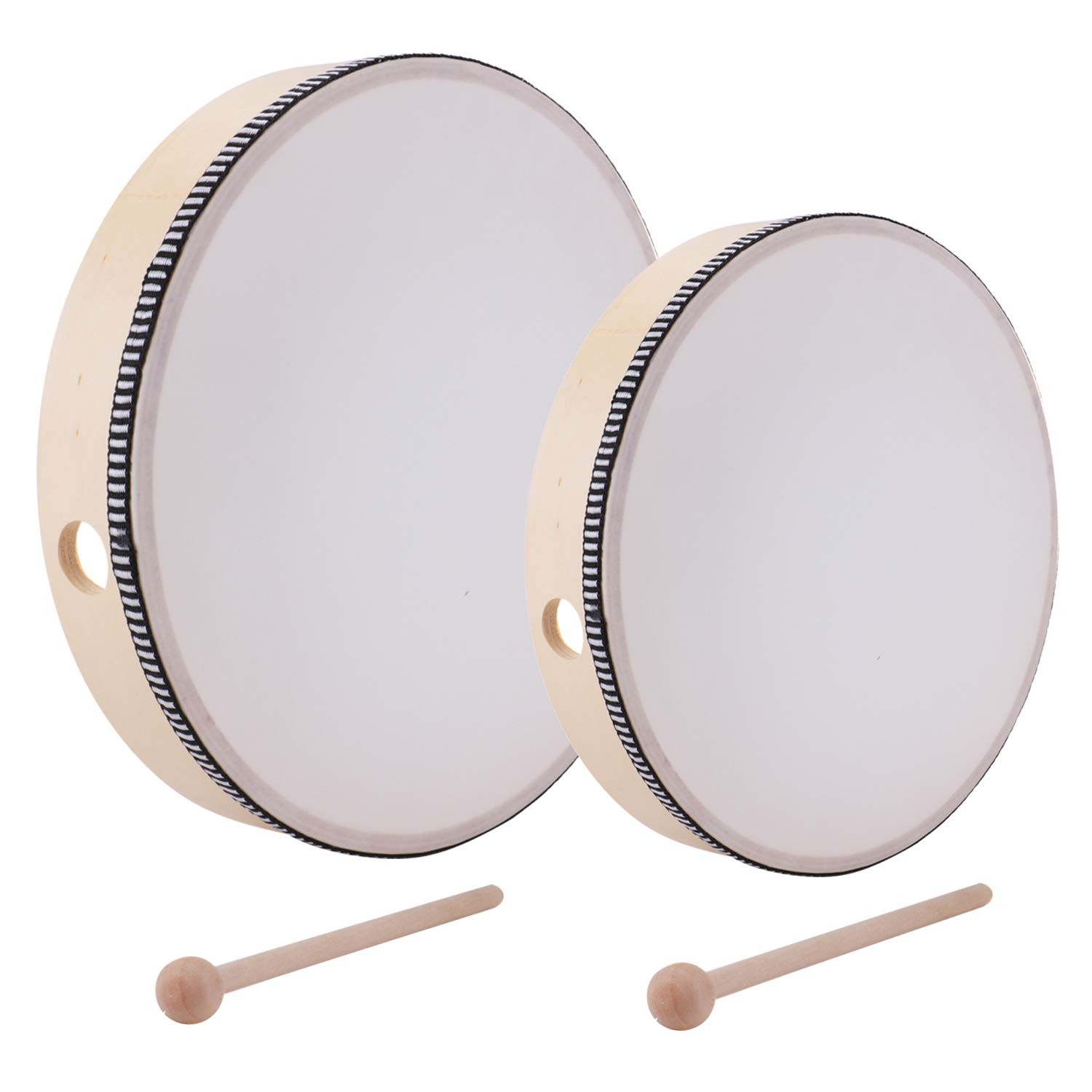 Wooden Hand Drum Set 2 Sizes 10 Inch 8 Inch Percussion Instrument With Sticks