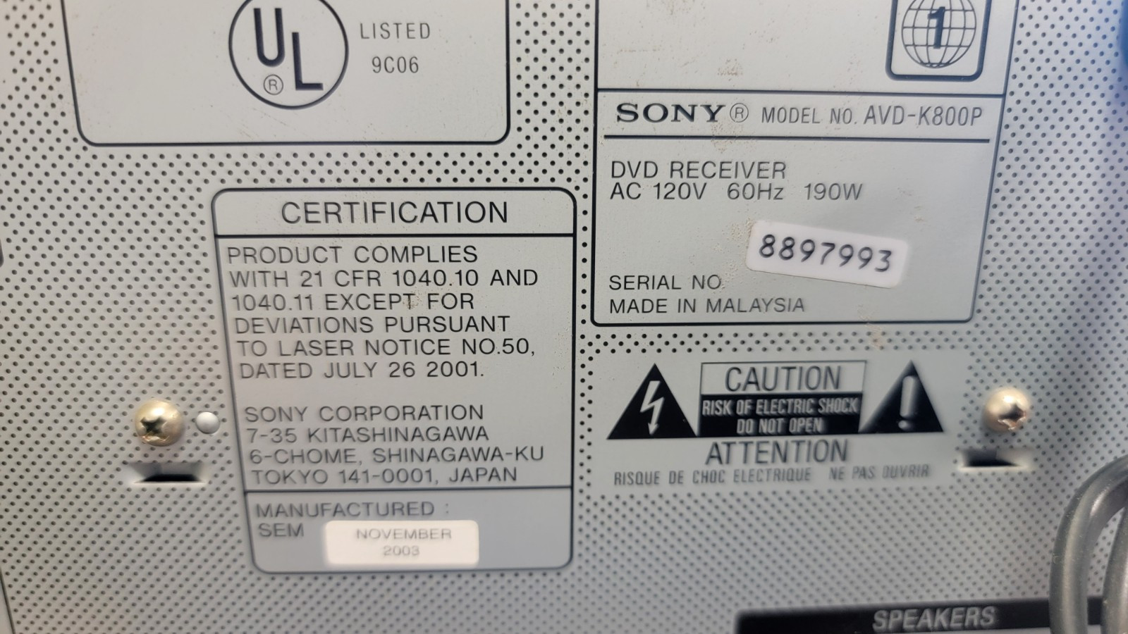 Sony AVD-K800P 5 Disc CD/DVD Changer Player