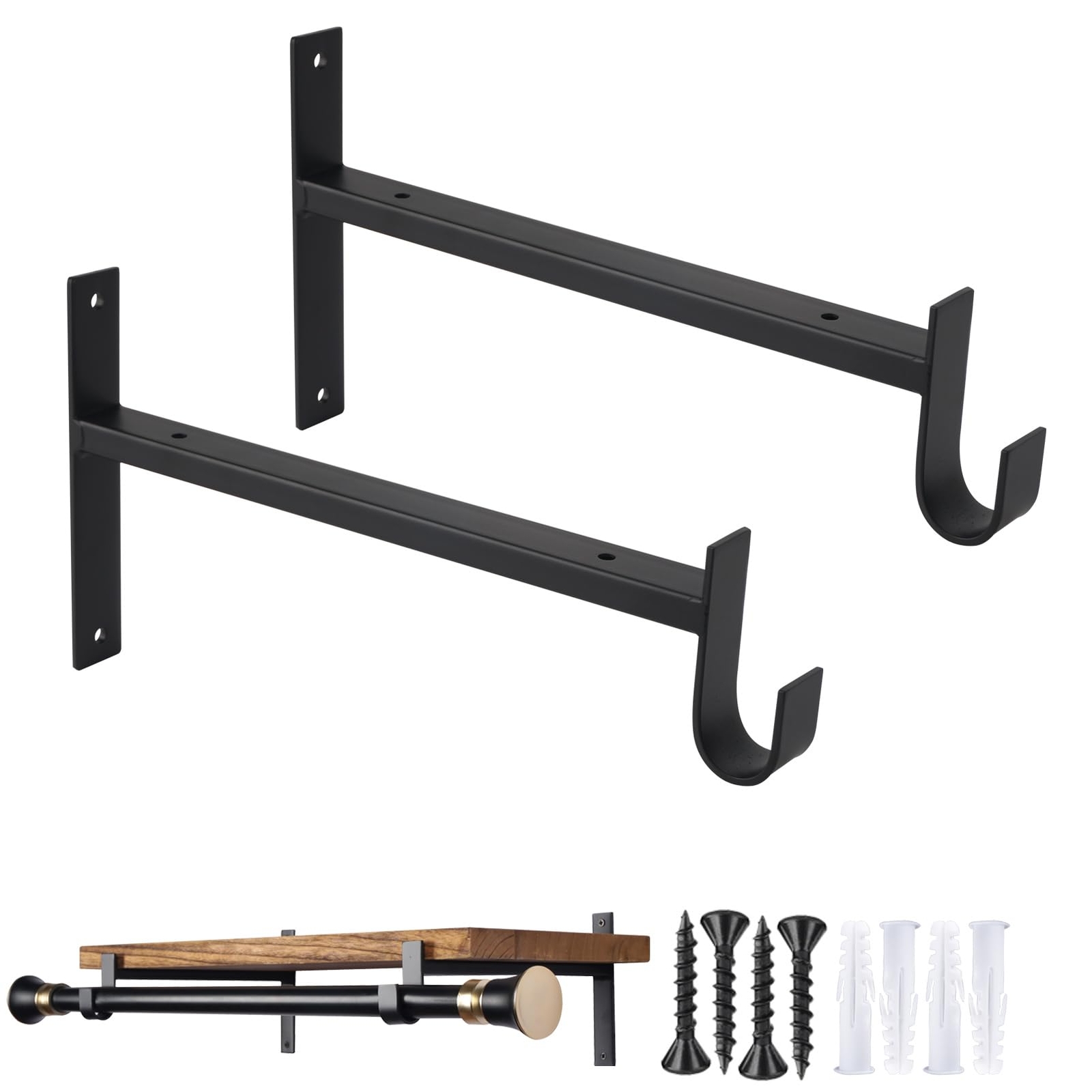 Shelf Bracket with Rod Holder 2 Pack Heavy Duty Closet Brackets 10 Inch