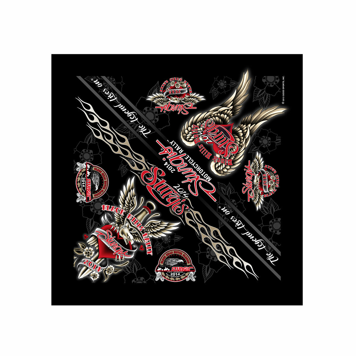 Sturgis Bandana Angel Wings Eagle Heart Dagger Design 21" x 21" #4101