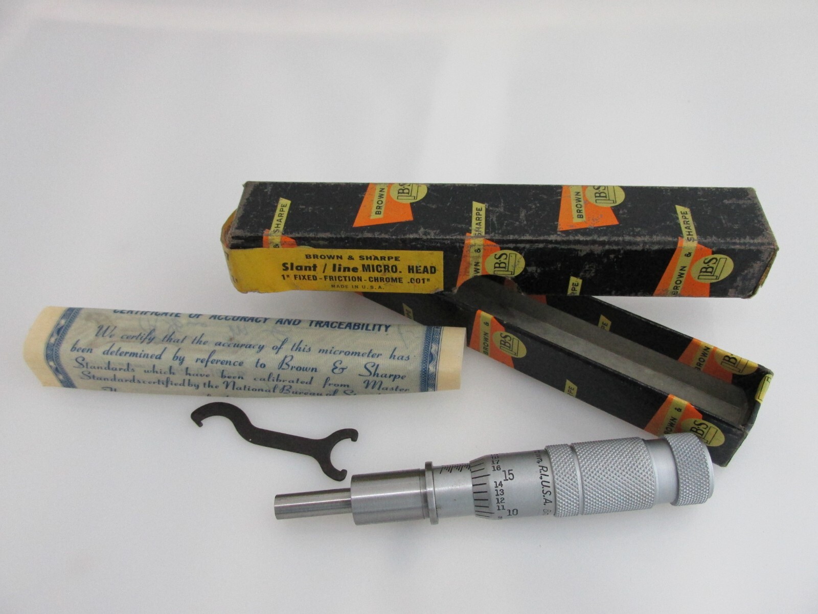 Brown & Sharpe Slant/Line Micrometer Head 1" Fixed Friction Chrome .001" 599 297