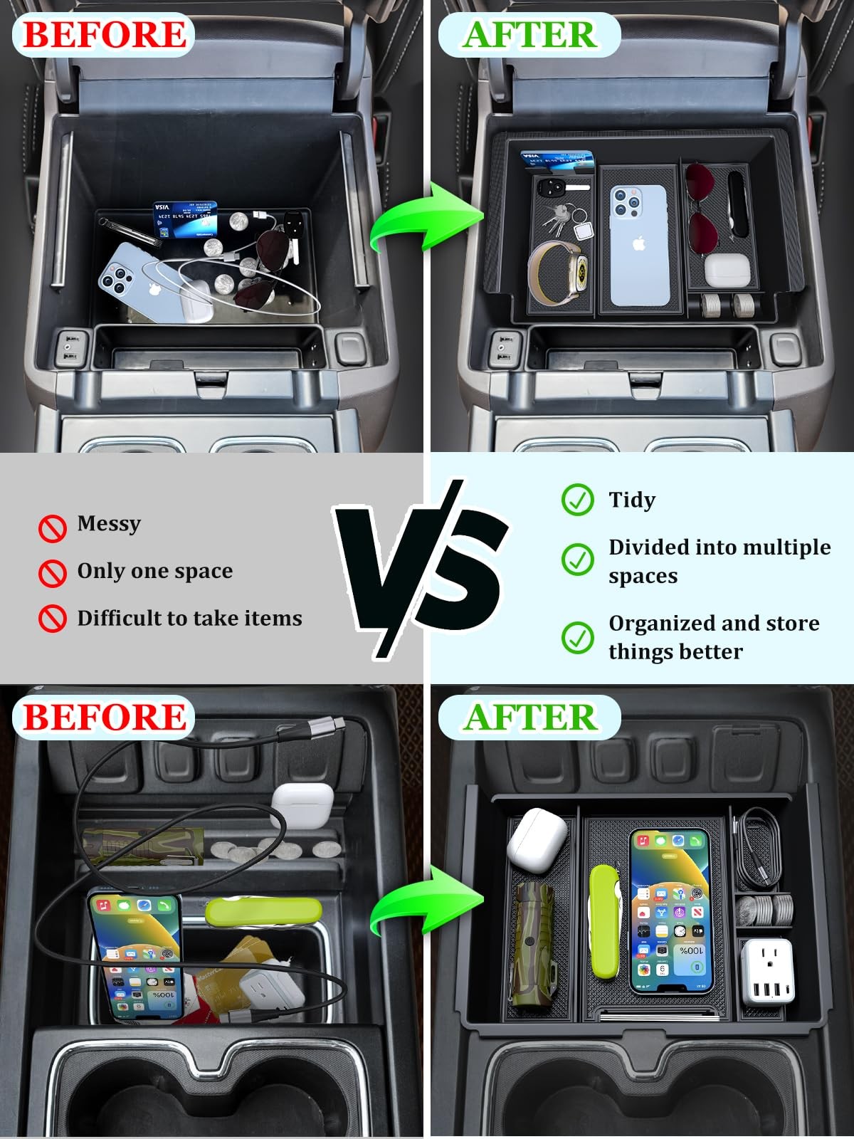 2PCS Center Console Organizer Compatible with Chevy 2 PCS