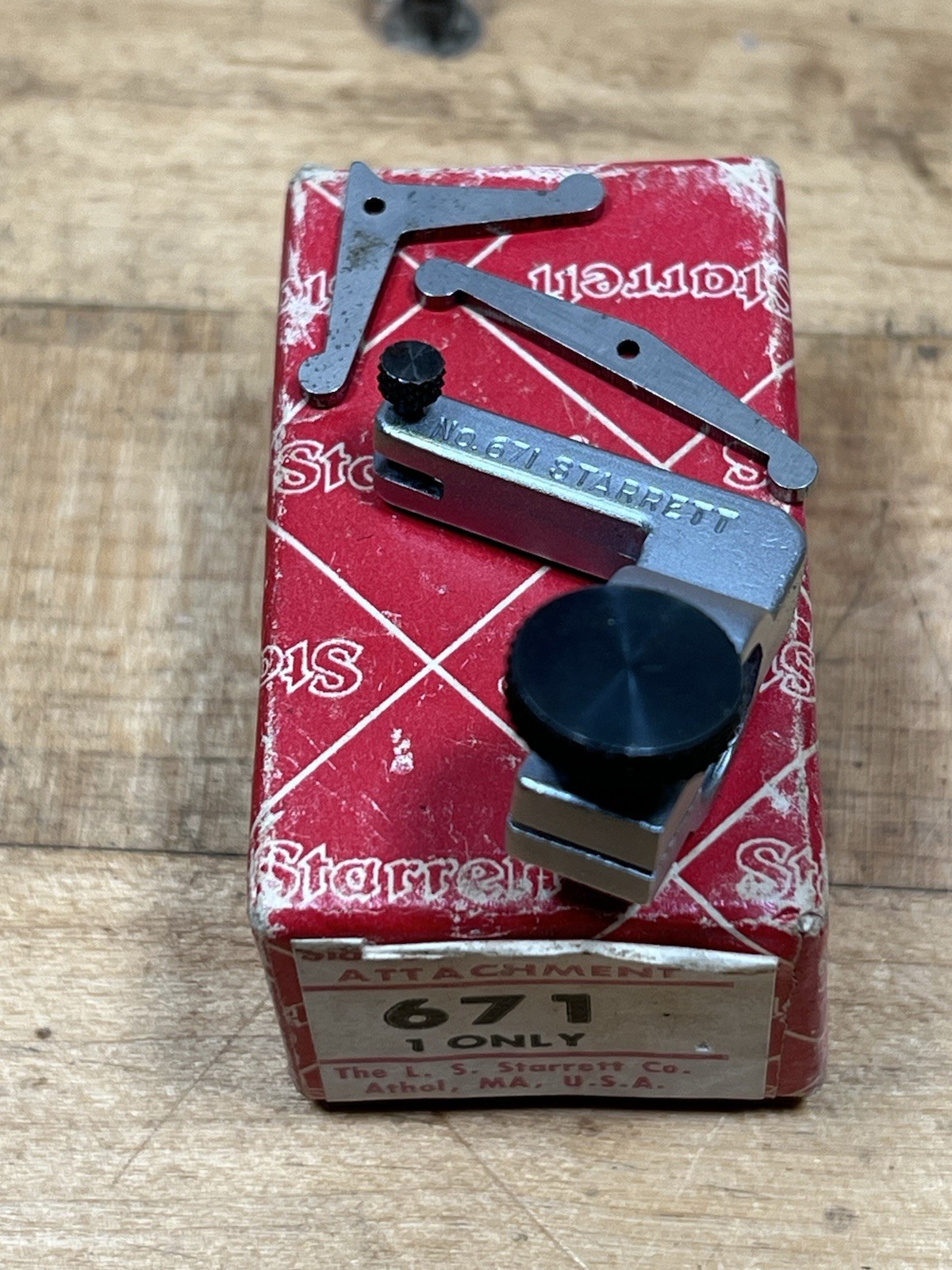 Starrett #671 Attachment w/ .375” Hole for Dial Indicators 2 arms - Original Box