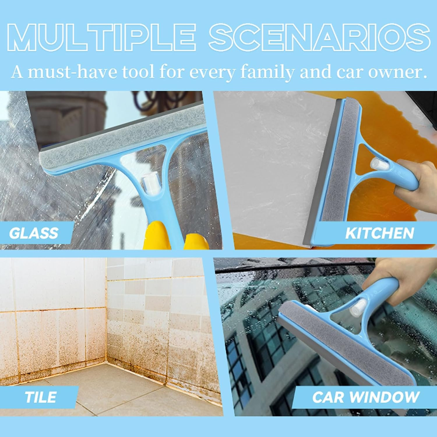 3 in 1 Window Cleaning Scraper,All-Purpose Spray Window Squeegee Cleaner Tool,Fo