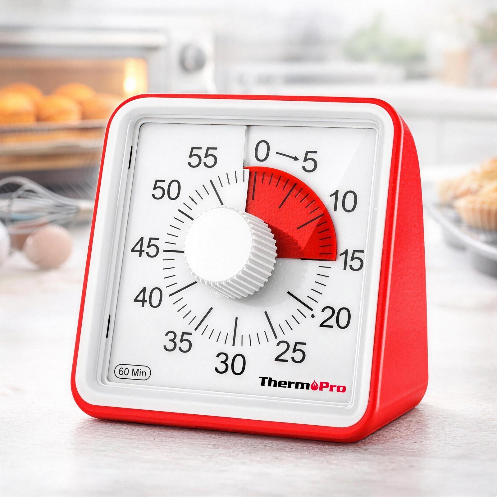 ThermoPro TM021 60 Min Visual Kitchen Timer Red Dial Cooking Baking Timer