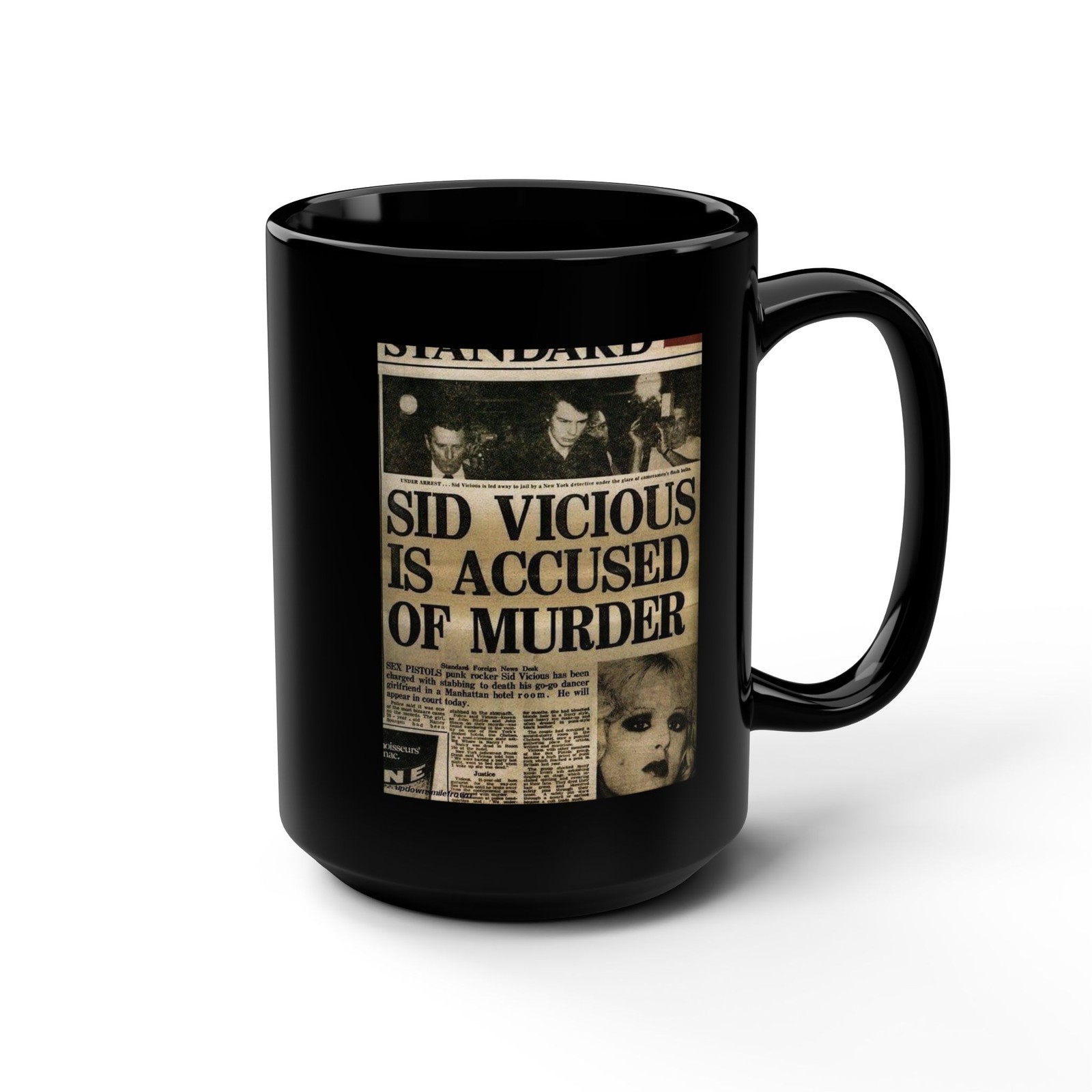 Sid Vicious Accused of Murder  Black Mug 15oz