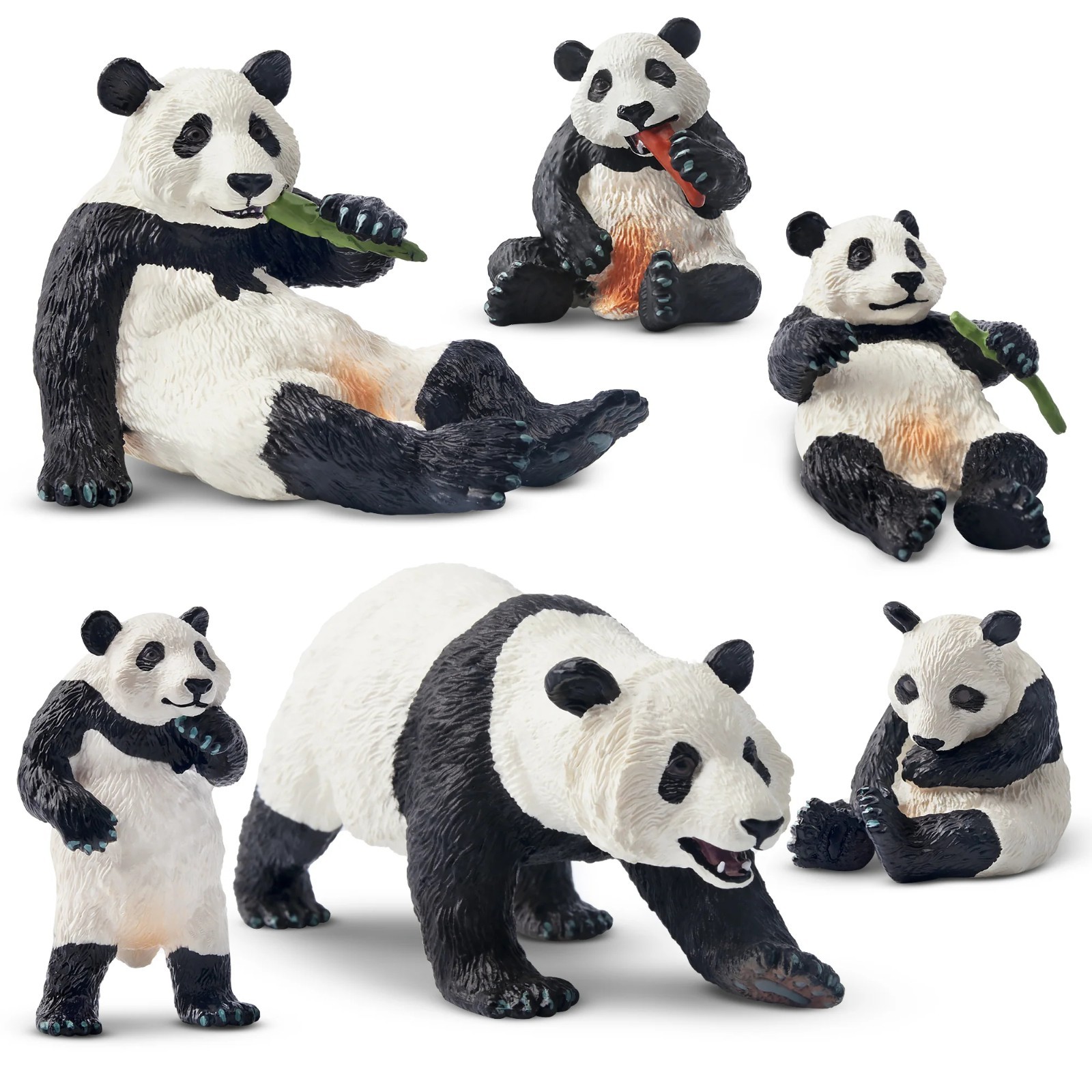 Toymany 6-pcs Earth Home Panda Animal Figurine, Realistic, Collectible Toy Set