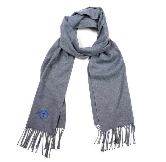 Trillory Gray Cashmere Blend Soft Scarf With Fringe and Logo