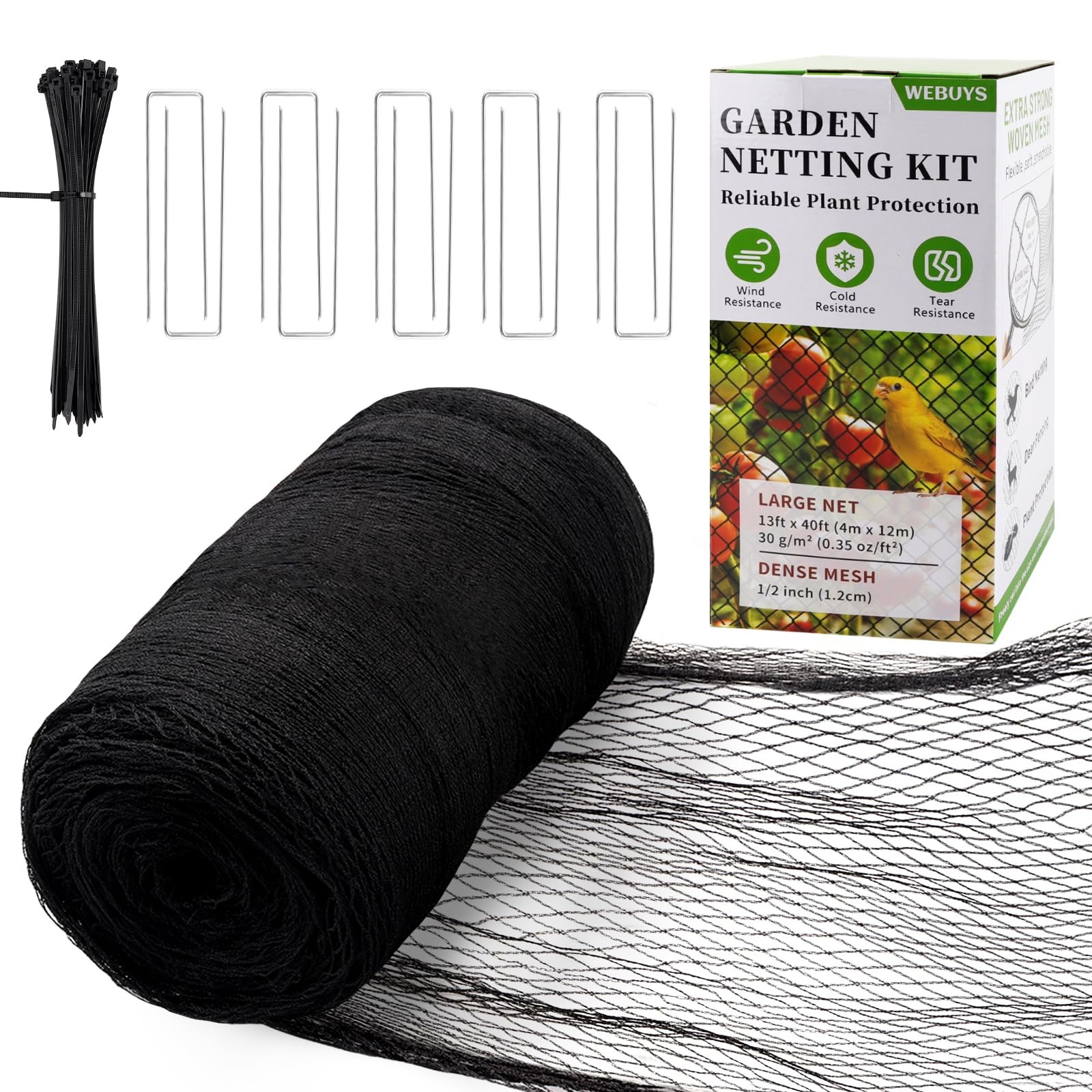 Webuys Bird Netting for Garden Protection - 13 x 40 FT 13 x 40 FT, Black