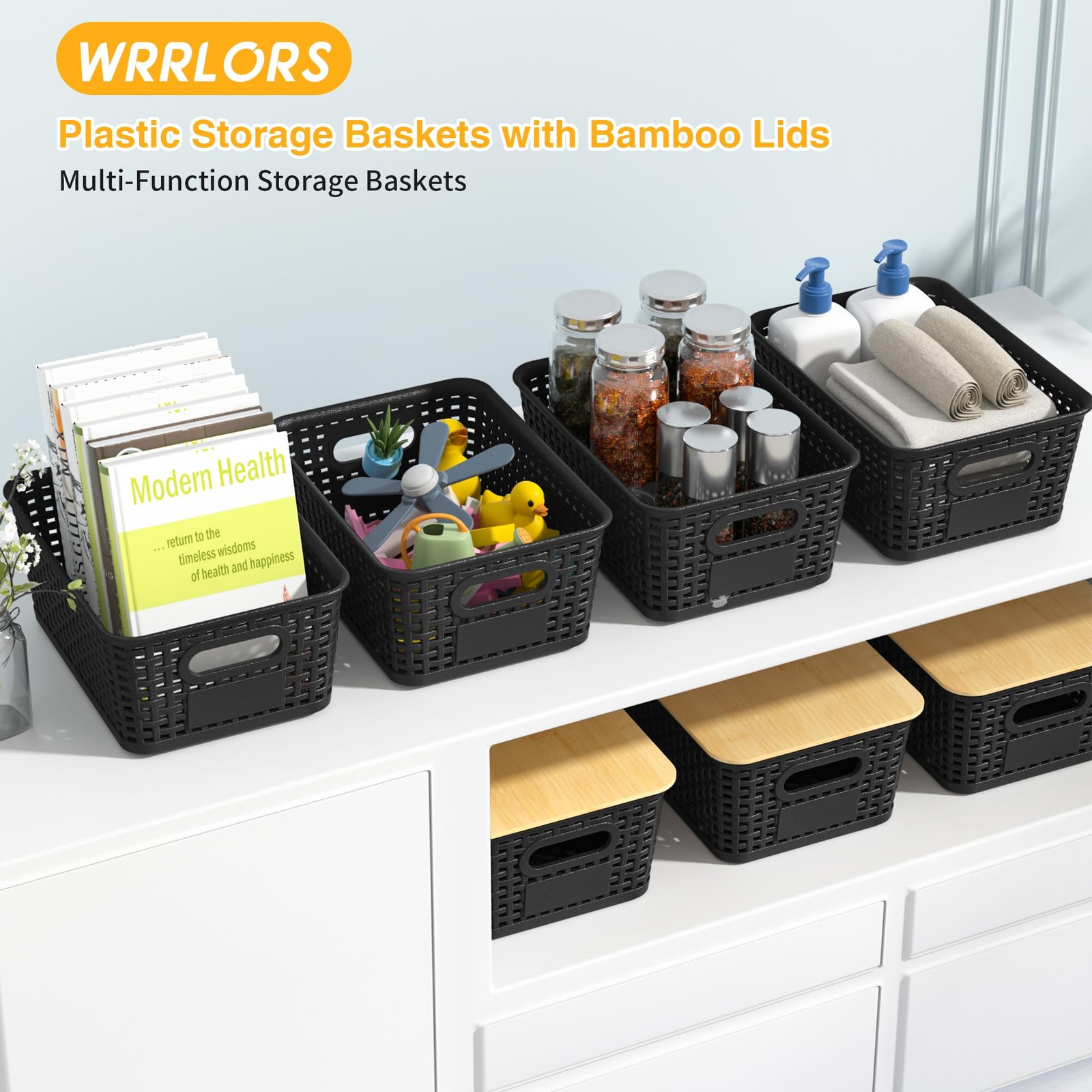 Plastic Storage Baskets with Lids and Labels, Stackable Storage Containers, S...