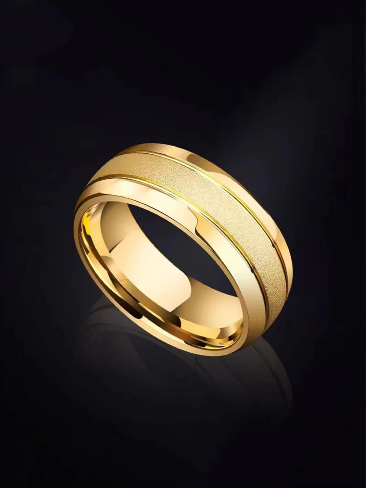 Anillo de Hombre de Matrimonio Acero Inoxidable en Oro 10K Joyeria 8mm Sortijas